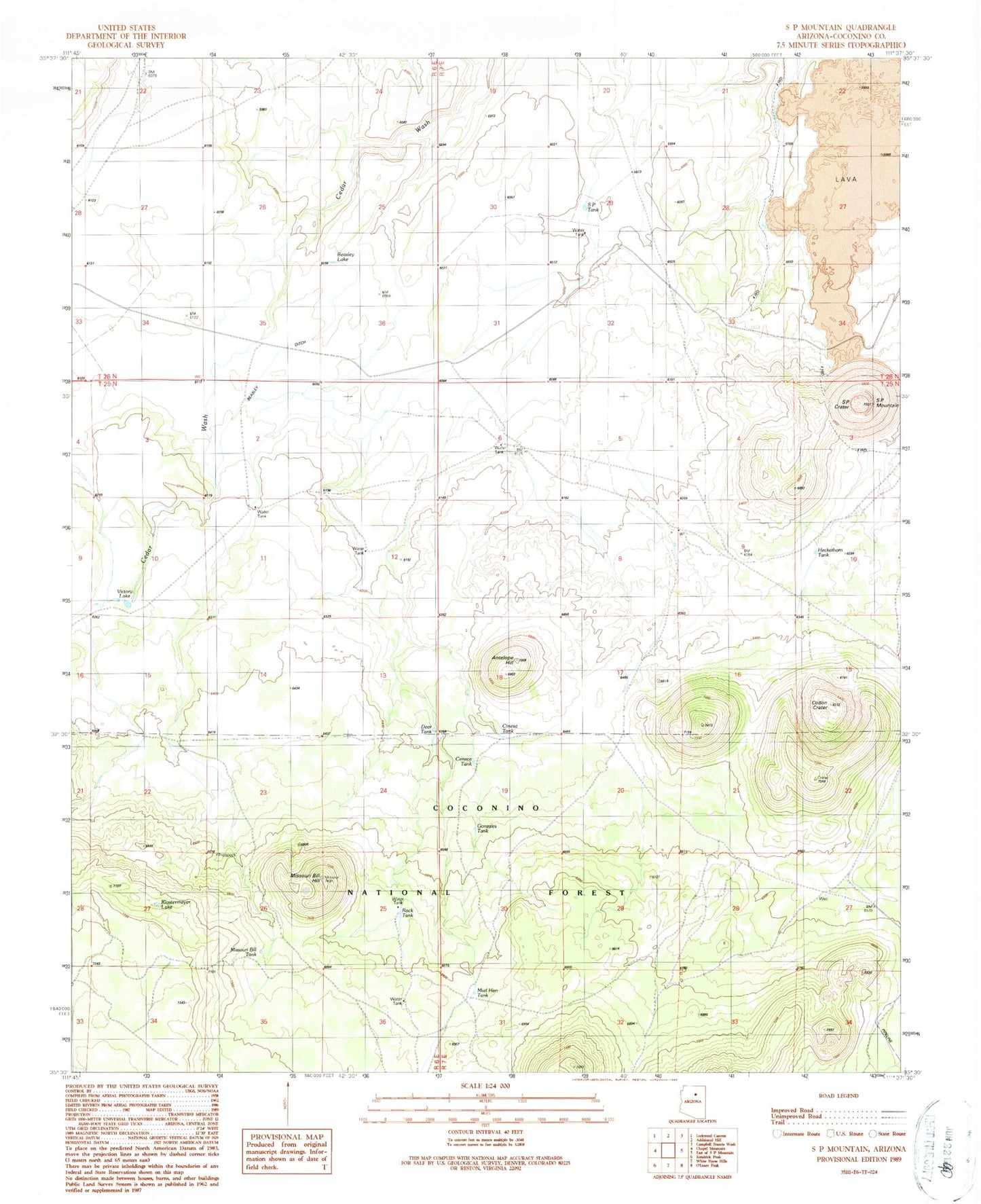 Classic USGS S P Mountain Arizona 7.5'x7.5' Topo Map Image