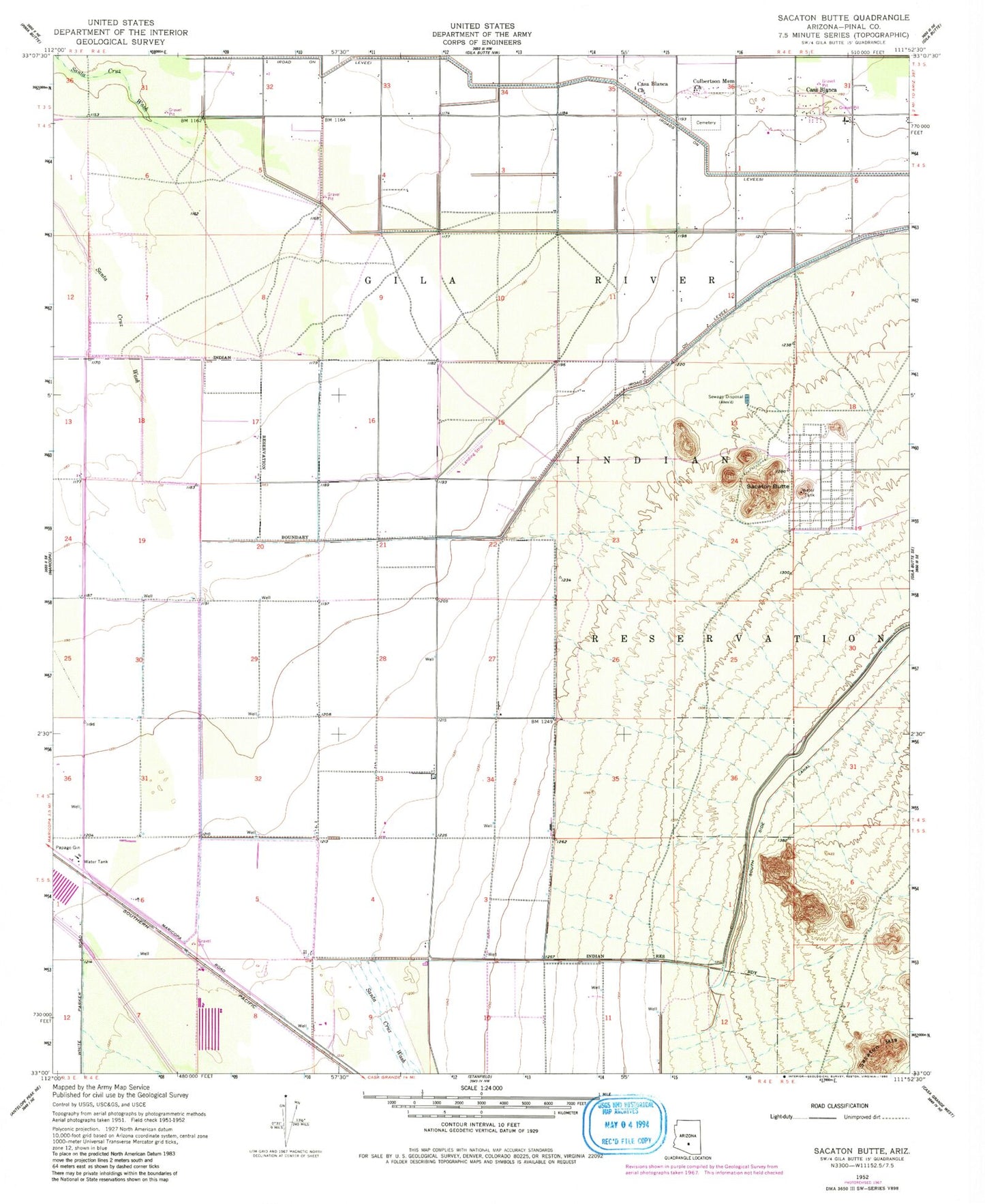Classic USGS Sacaton Butte Arizona 7.5'x7.5' Topo Map Image