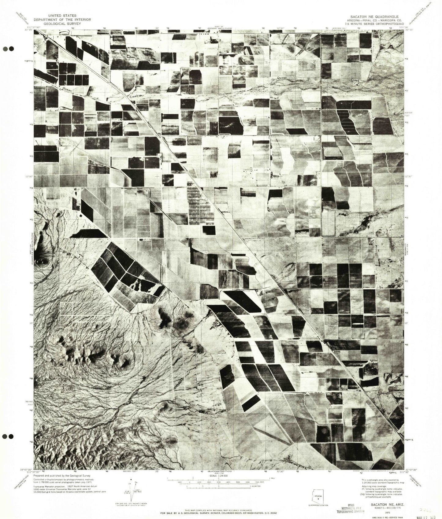 Classic USGS Sacaton NE Arizona 7.5'x7.5' Topo Map Image