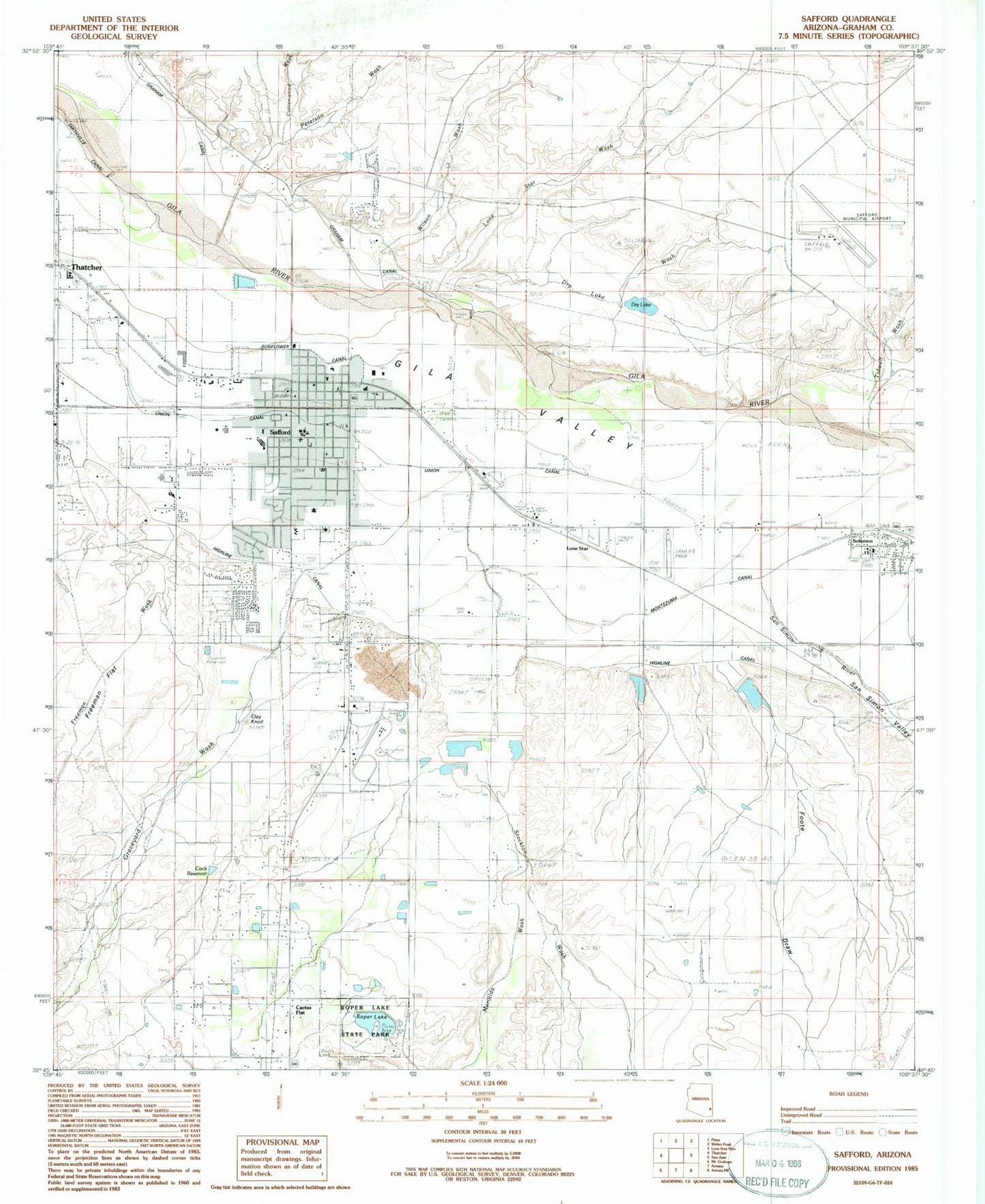 Classic USGS Safford Arizona 7.5'x7.5' Topo Map Image