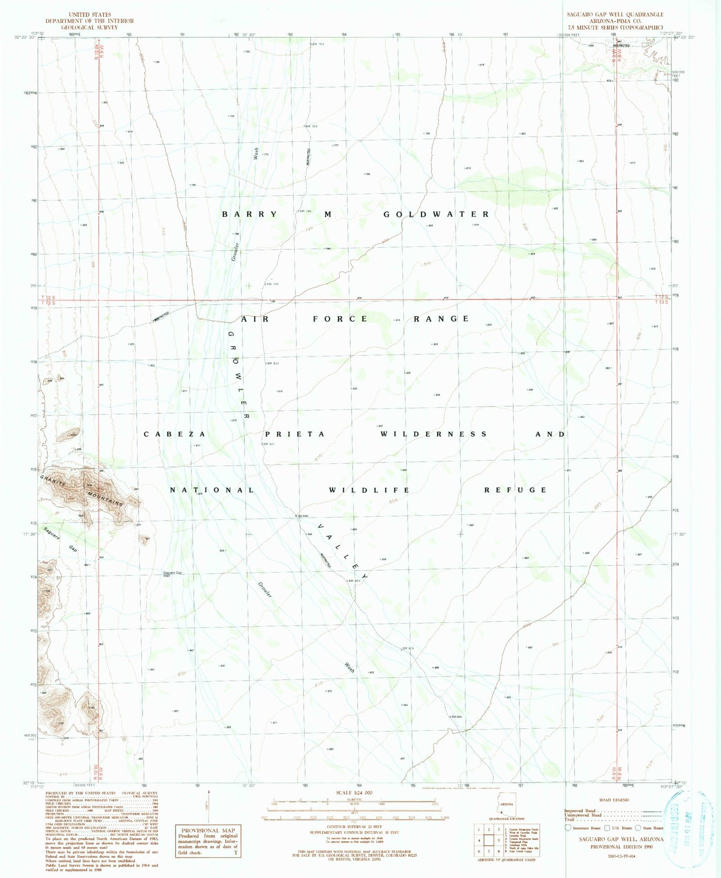 Classic USGS Saguaro Gap Well Arizona 7.5'x7.5' Topo Map Image