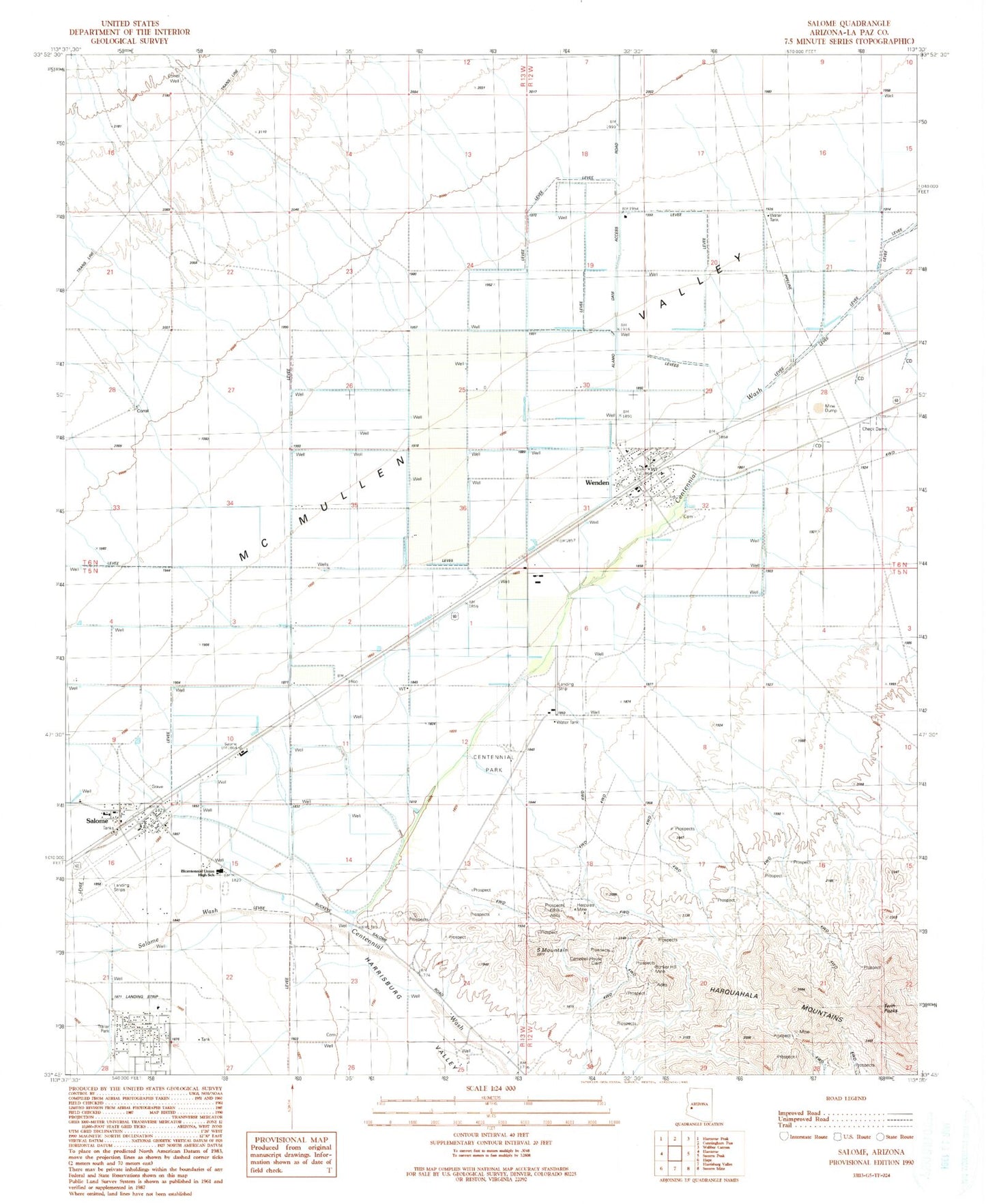 Classic USGS Salome Arizona 7.5'x7.5' Topo Map Image