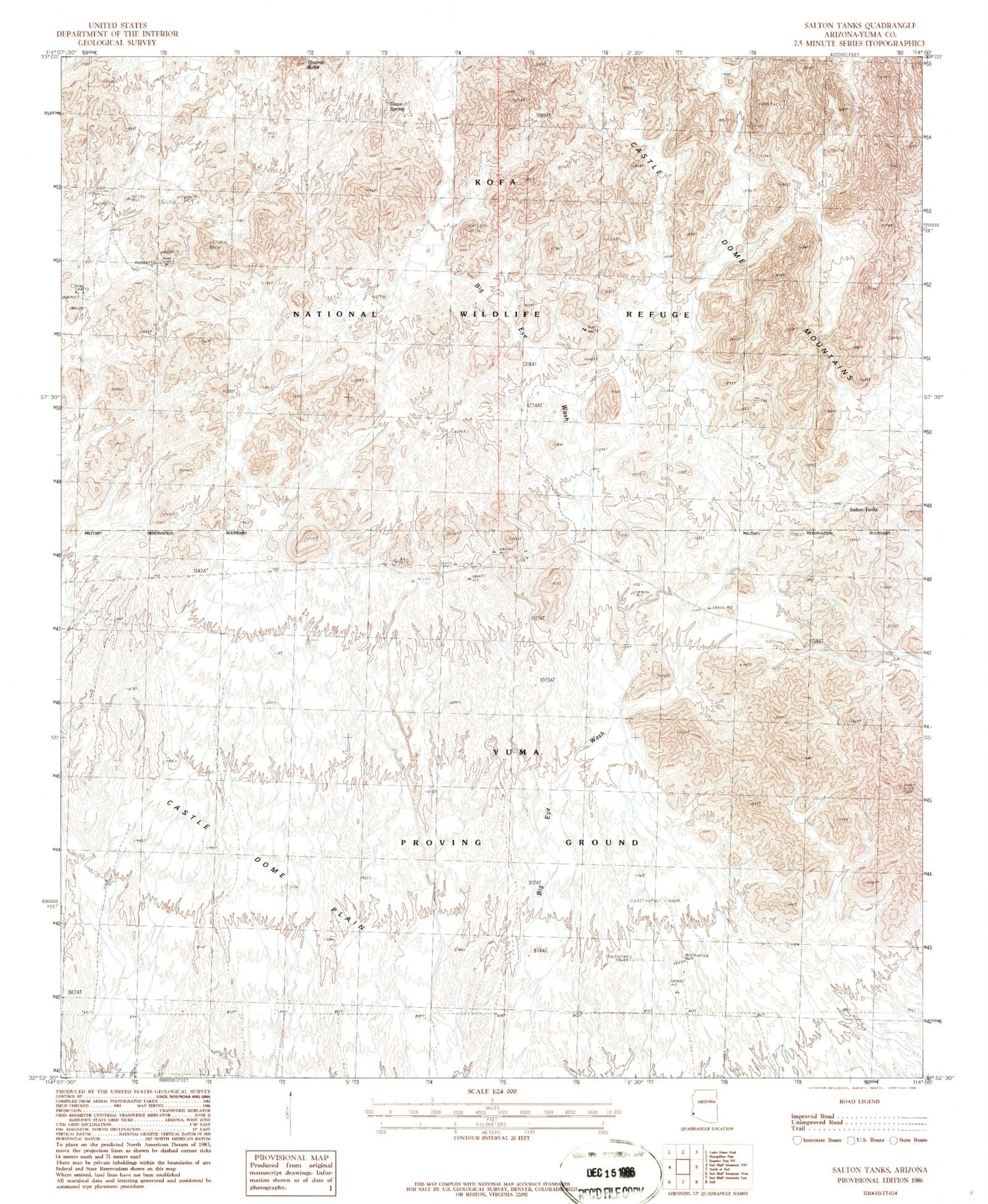 Classic USGS Salton Tanks Arizona 7.5'x7.5' Topo Map Image