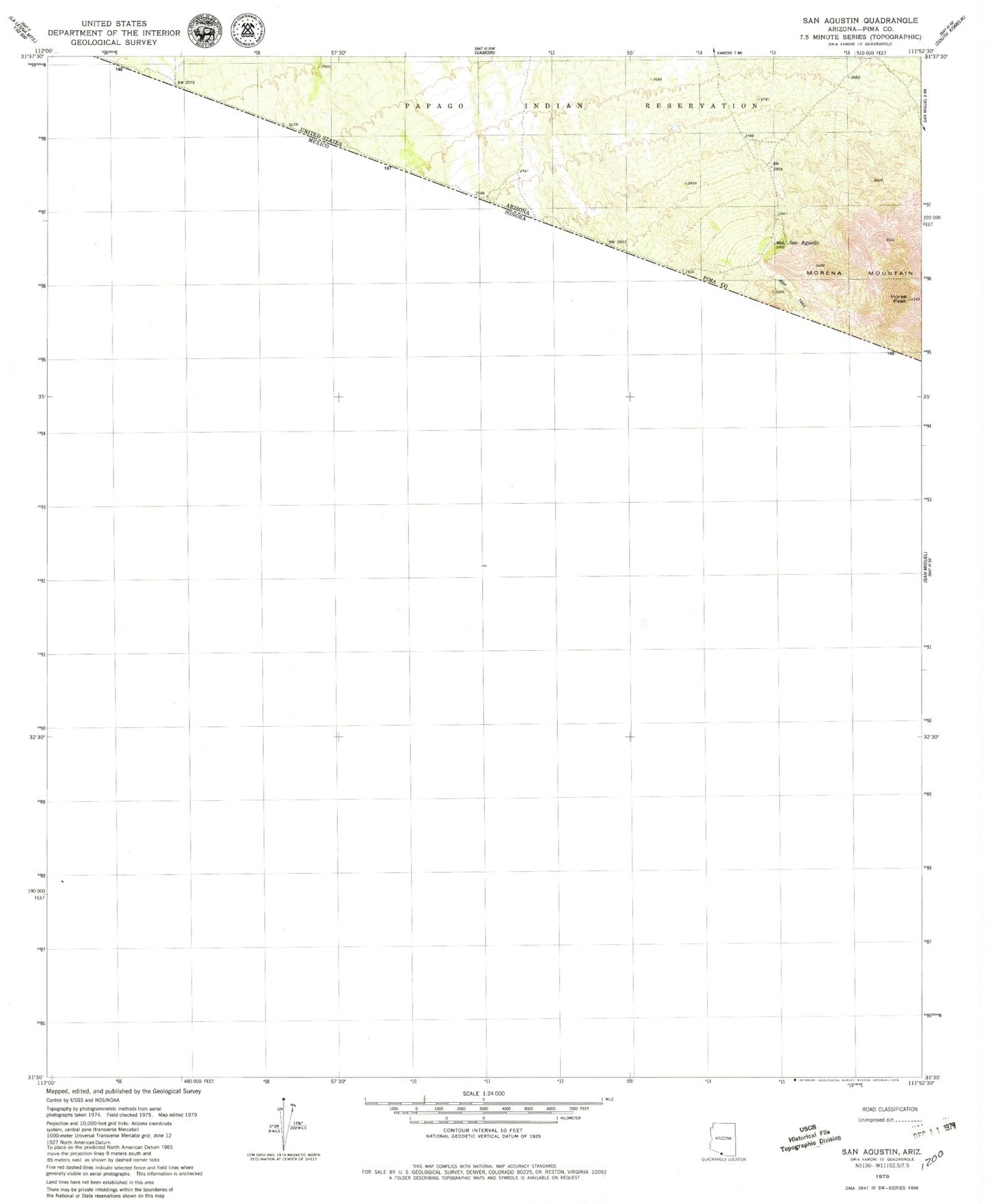 Classic USGS San Agustin Arizona 7.5'x7.5' Topo Map Image