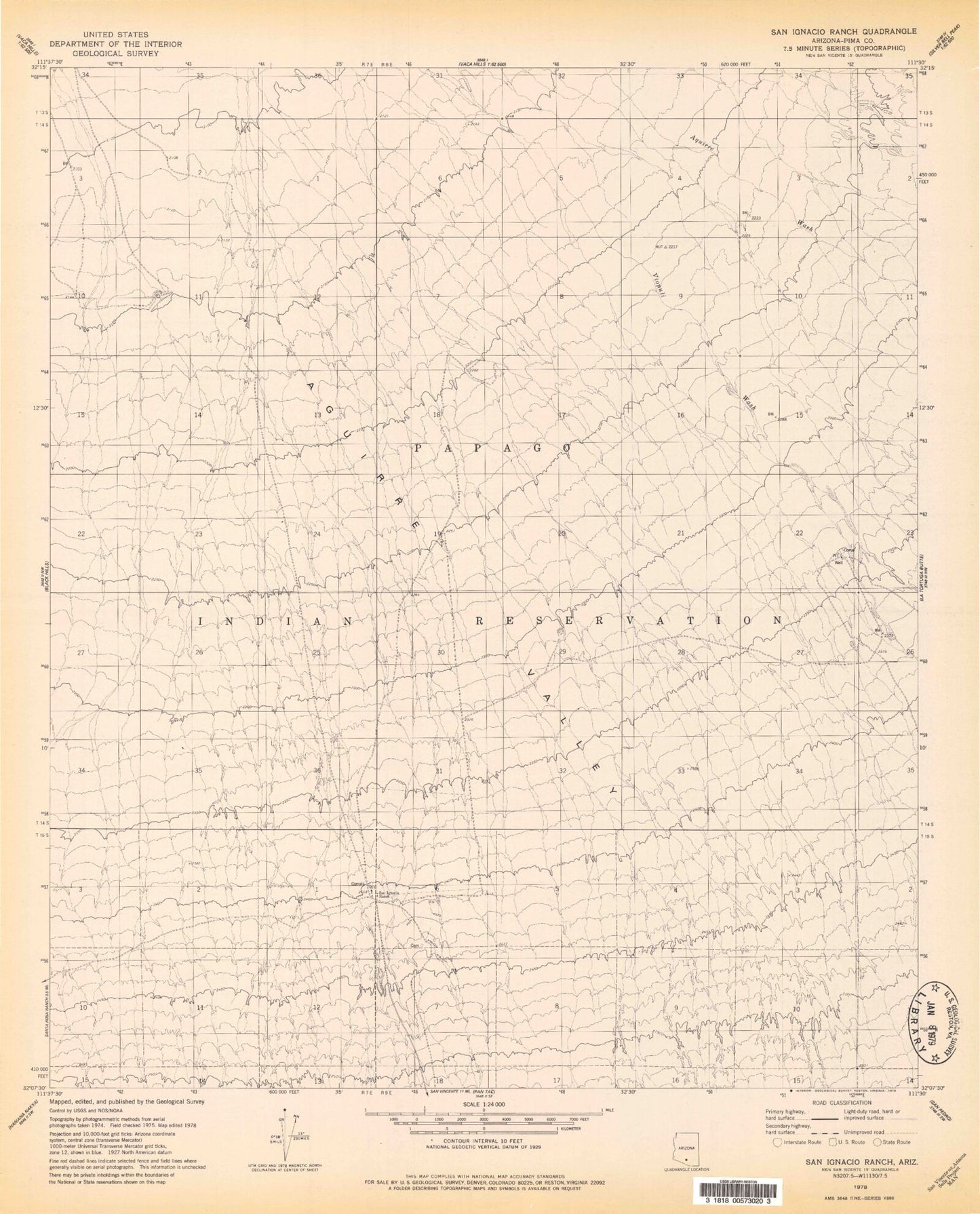 Classic USGS San Ignacio Ranch Arizona 7.5'x7.5' Topo Map Image