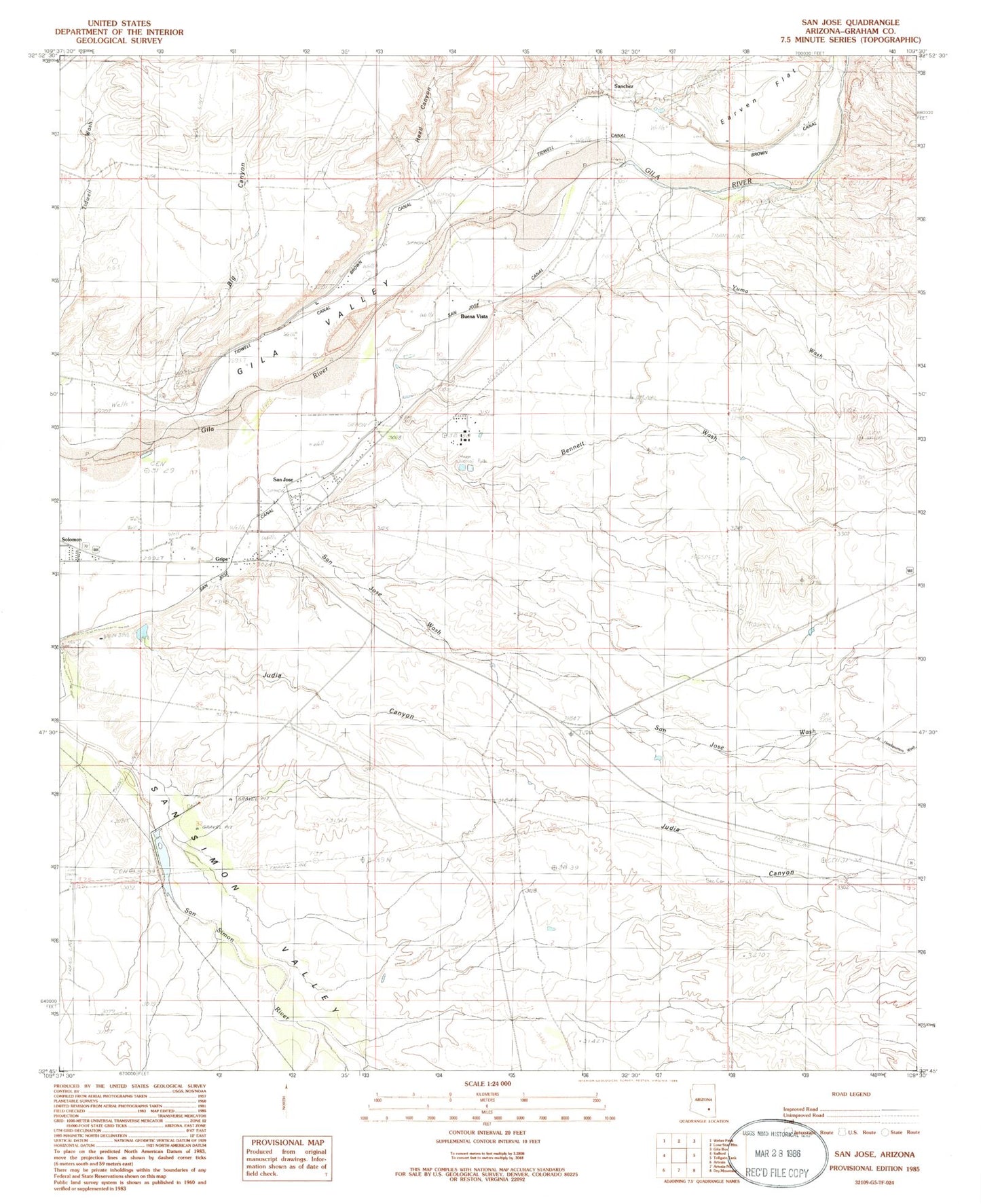 Classic USGS San Jose Arizona 7.5'x7.5' Topo Map Image