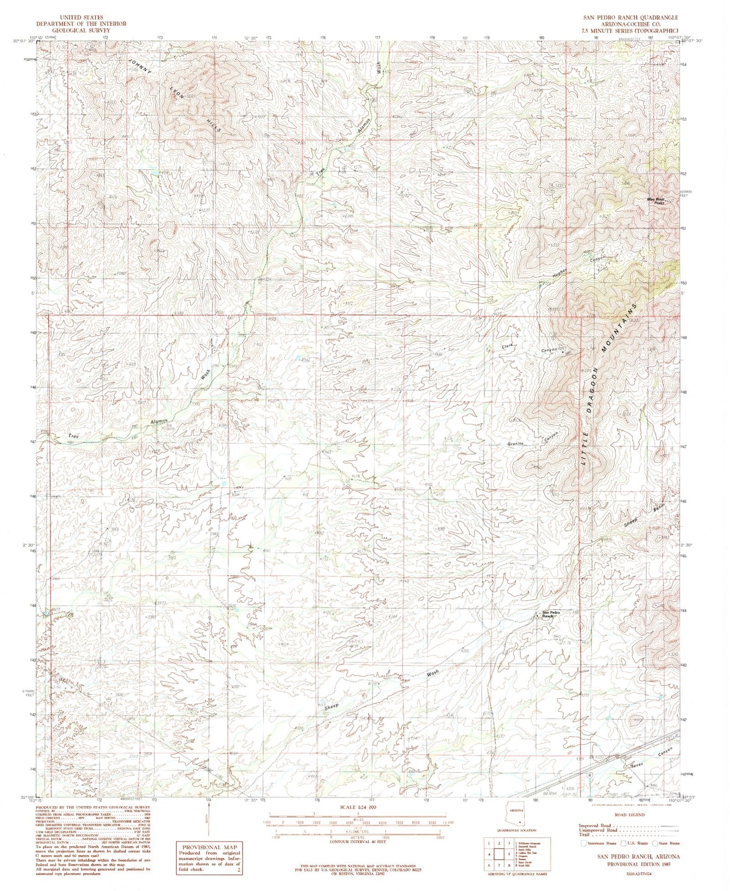 Classic USGS San Pedro Ranch Arizona 7.5'x7.5' Topo Map Image
