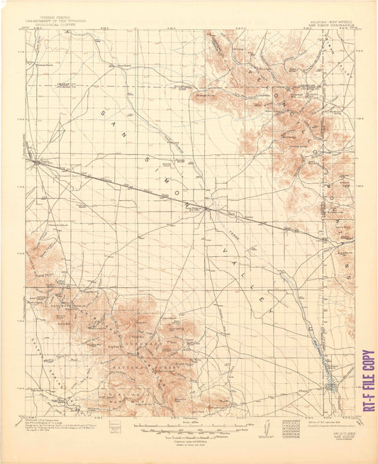 Historic 1917 San Simon Arizona 30'x30' Topo Map Image