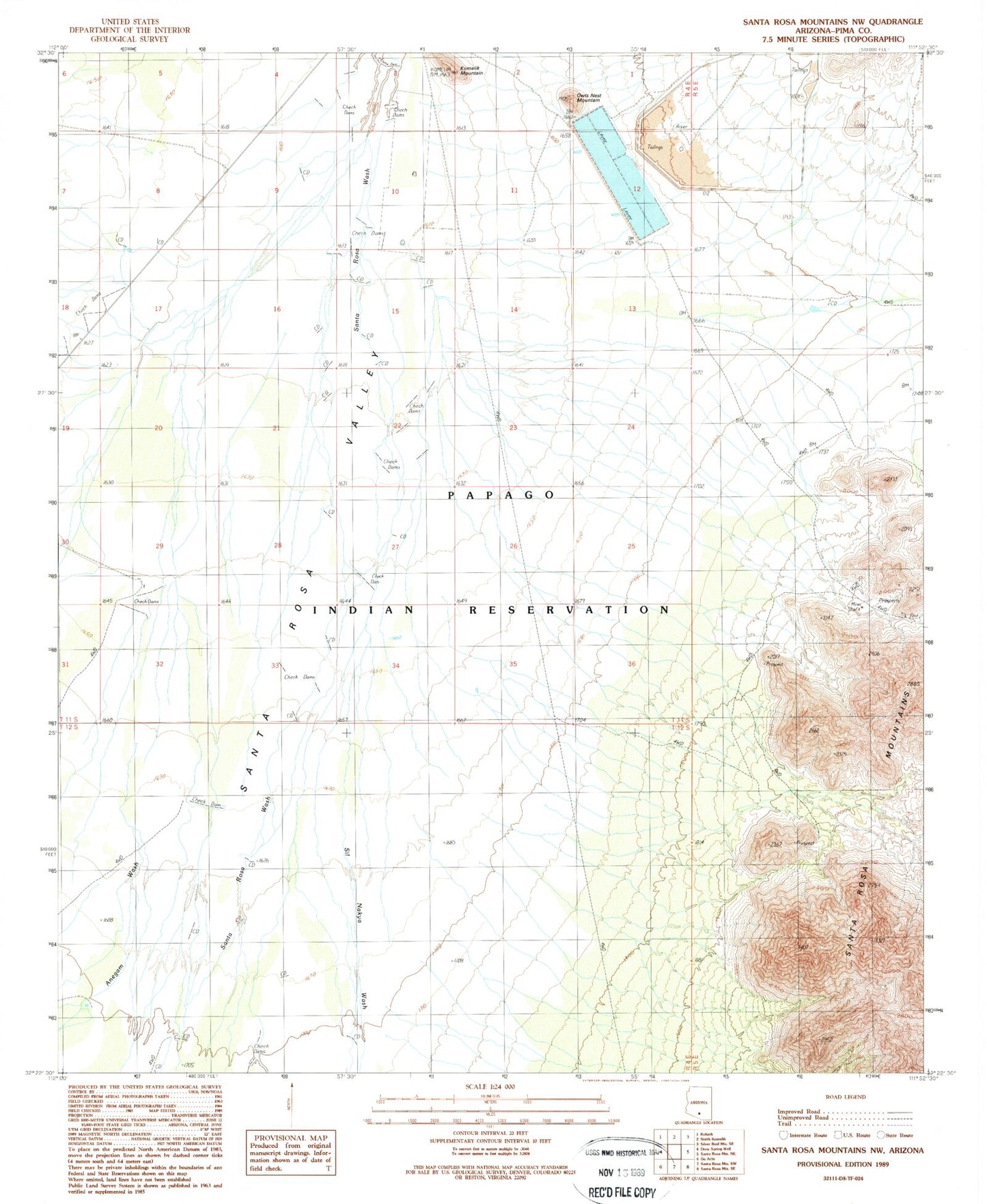 Classic USGS Santa Rosa Mountains NW Arizona 7.5'x7.5' Topo Map Image