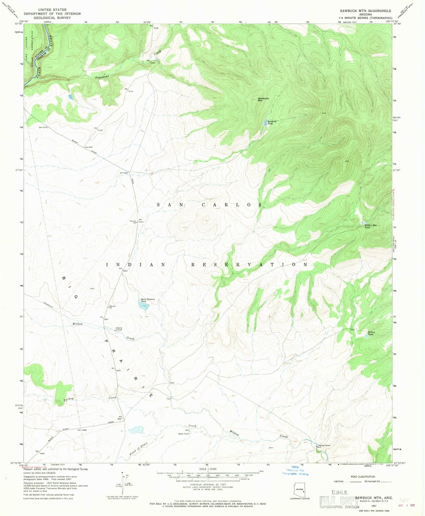Classic USGS Sawbuck Mountain Arizona 7.5'x7.5' Topo Map Image