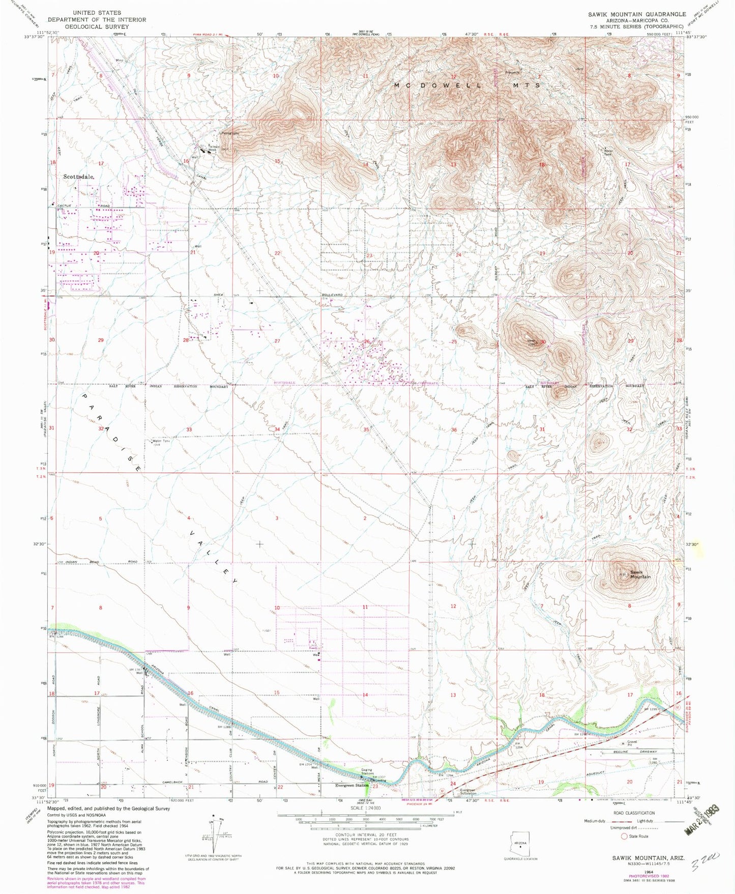 Classic USGS Sawik Mountain Arizona 7.5'x7.5' Topo Map Image
