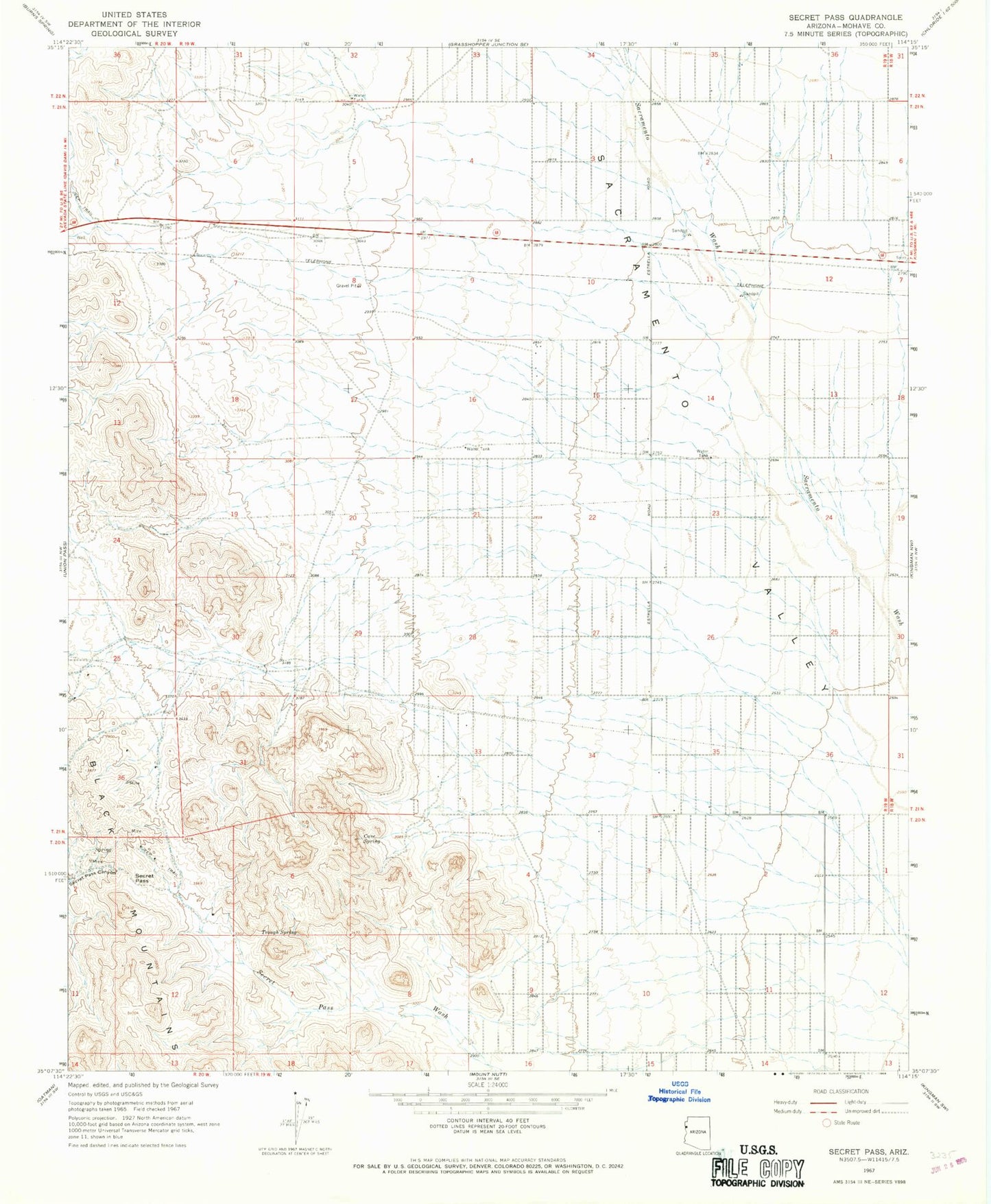 Classic USGS Secret Pass Arizona 7.5'x7.5' Topo Map Image