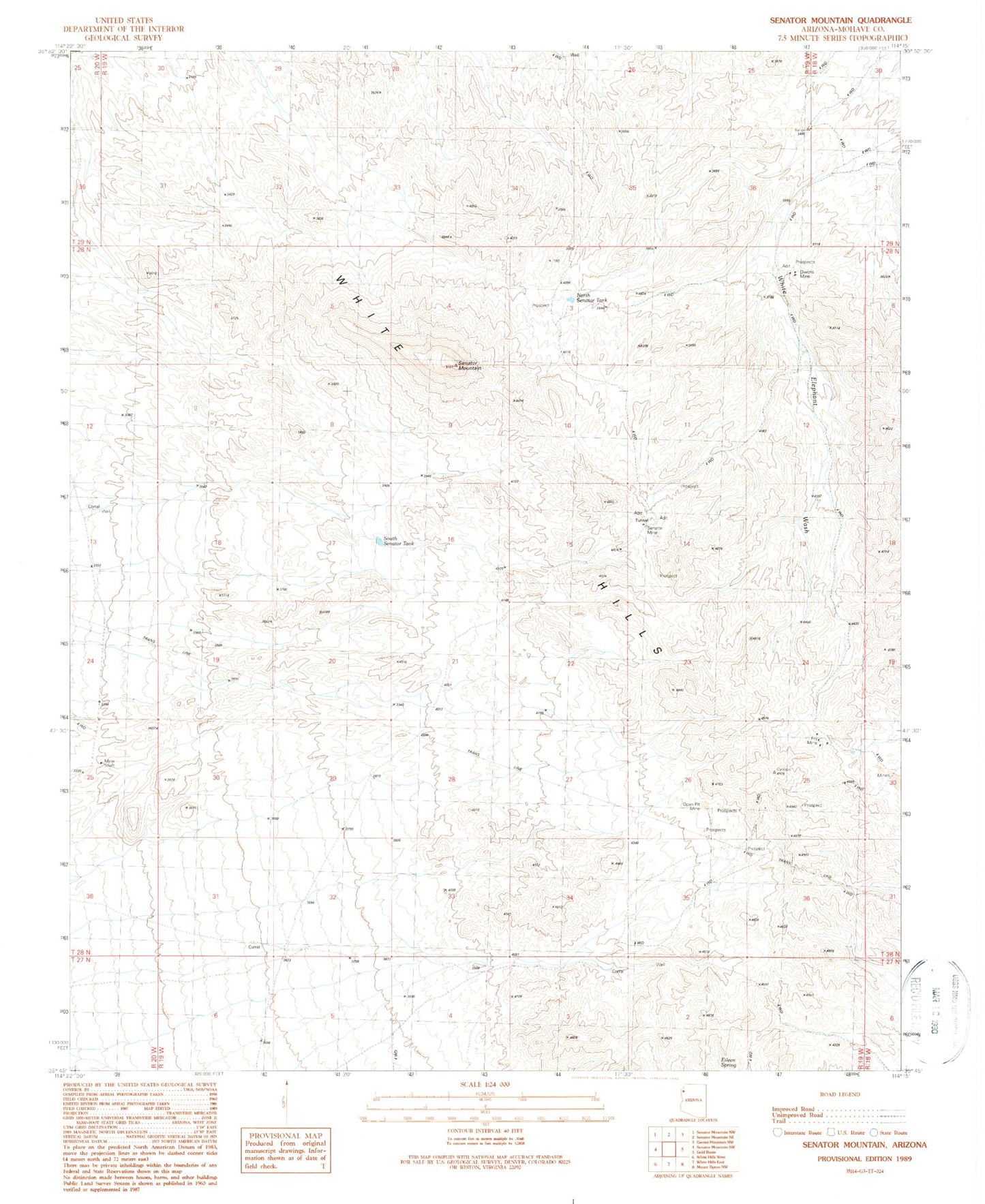 Classic USGS Senator Mountain Arizona 7.5'x7.5' Topo Map Image
