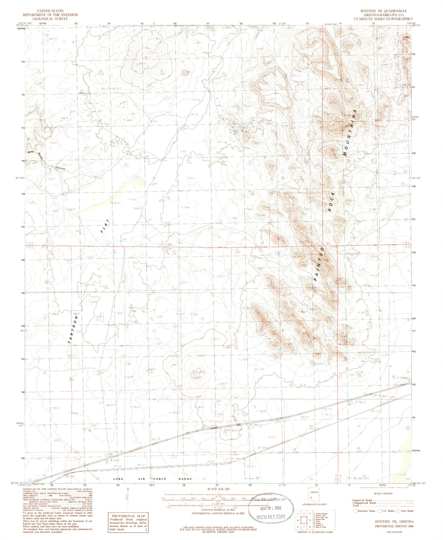 Classic USGS Sentinel NE Arizona 7.5'x7.5' Topo Map Image