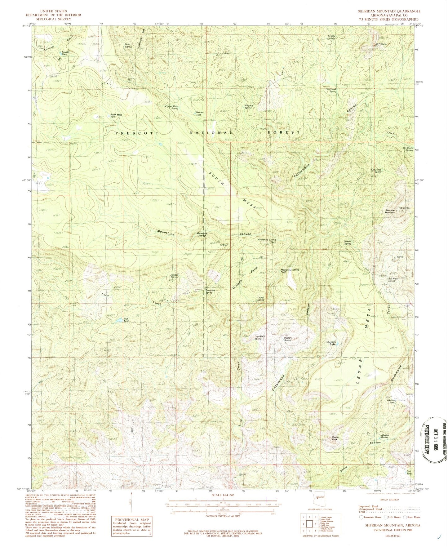 Classic USGS Sheridan Mountain Arizona 7.5'x7.5' Topo Map Image