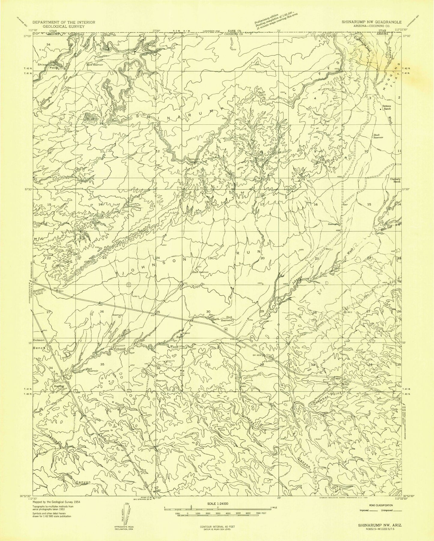 Classic USGS Shinarump Point Arizona 7.5'x7.5' Topo Map Image