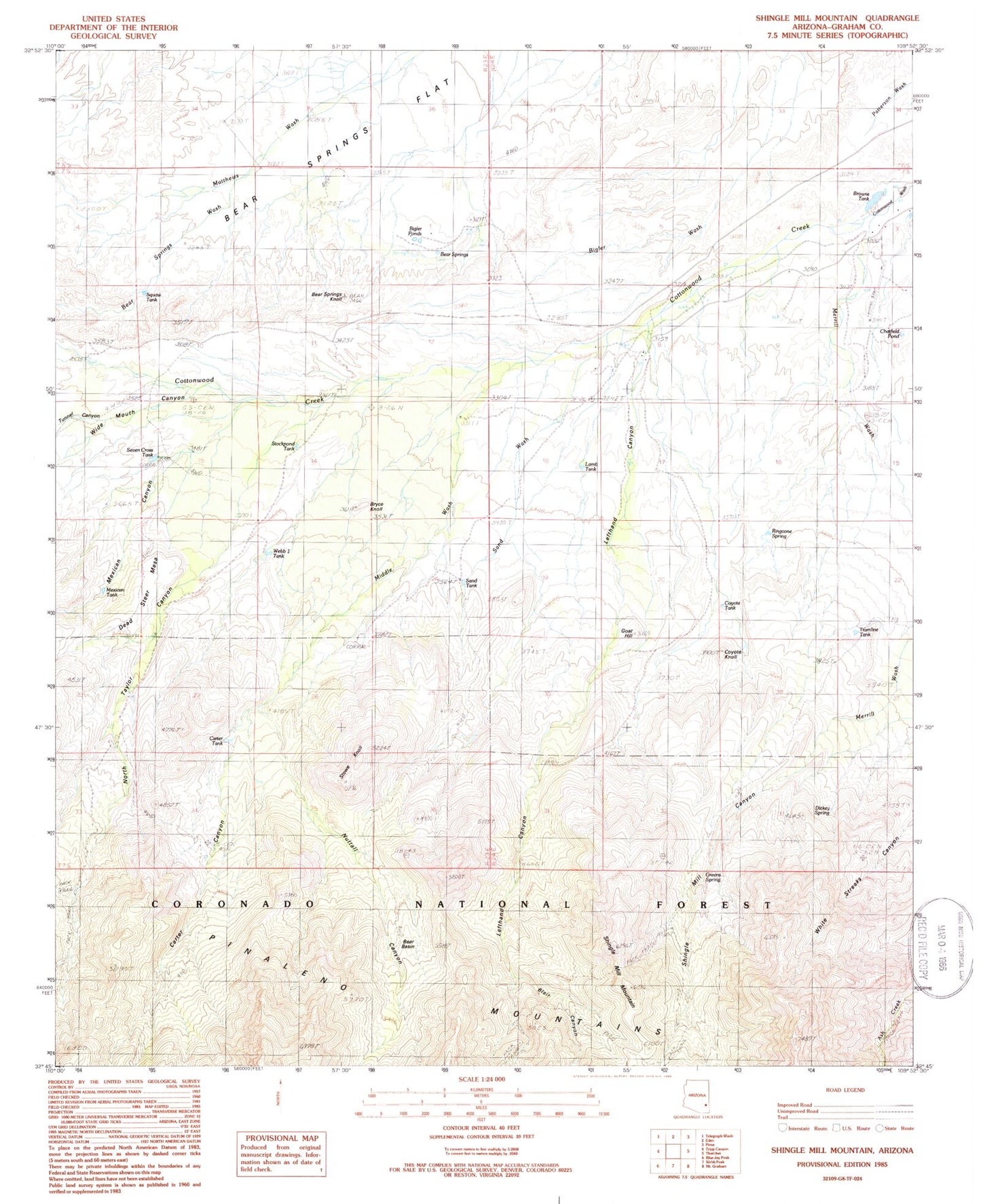 Classic USGS Shingle Mill Mountain Arizona 7.5'x7.5' Topo Map Image