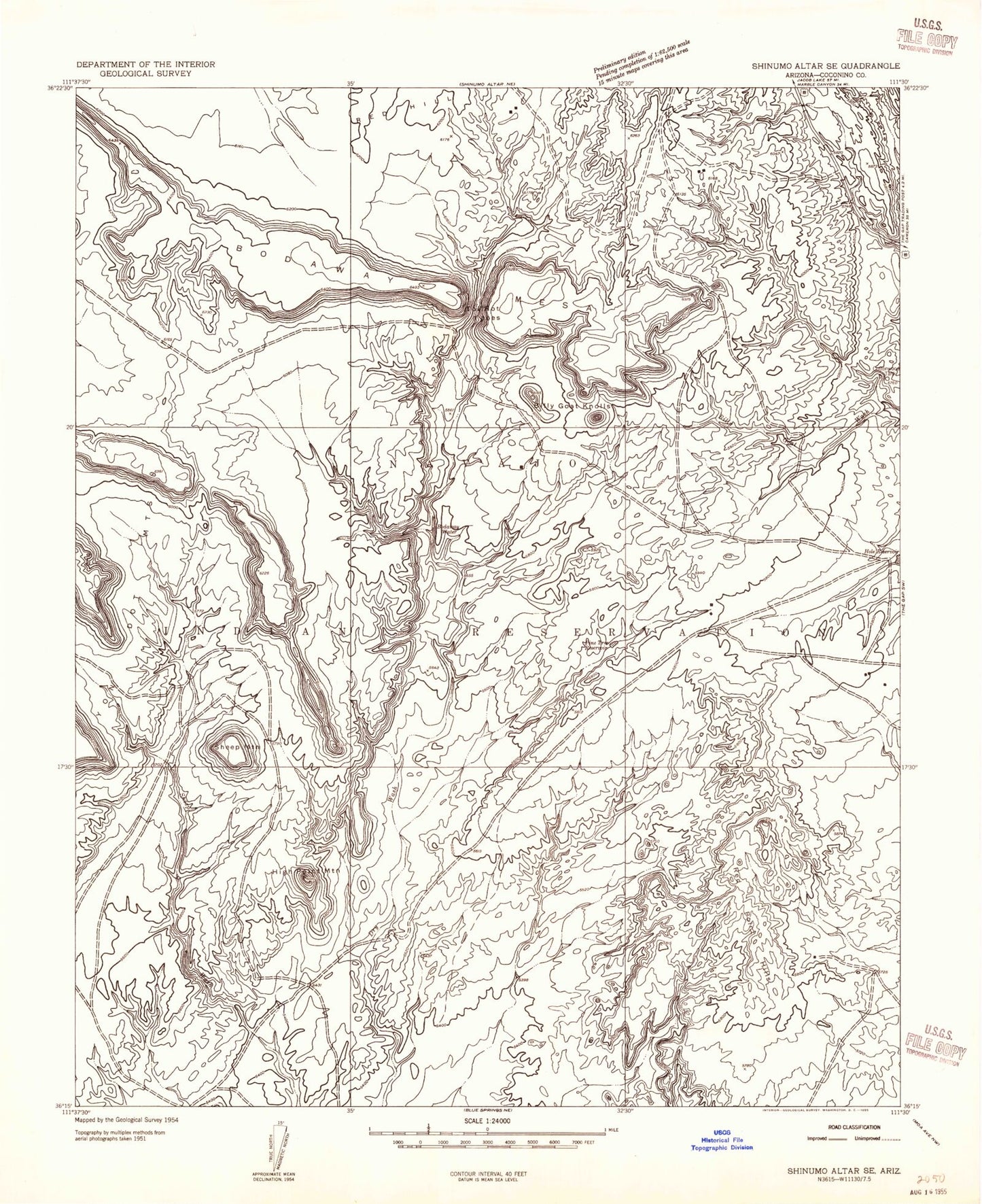 Classic USGS Bodaway Mesa Arizona 7.5'x7.5' Topo Map Image