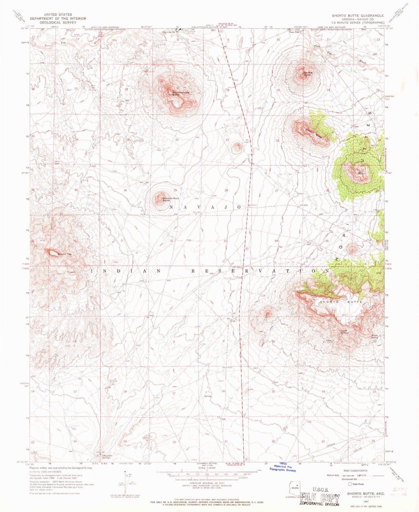 Classic USGS Shonto Butte Arizona 7.5'x7.5' Topo Map Image