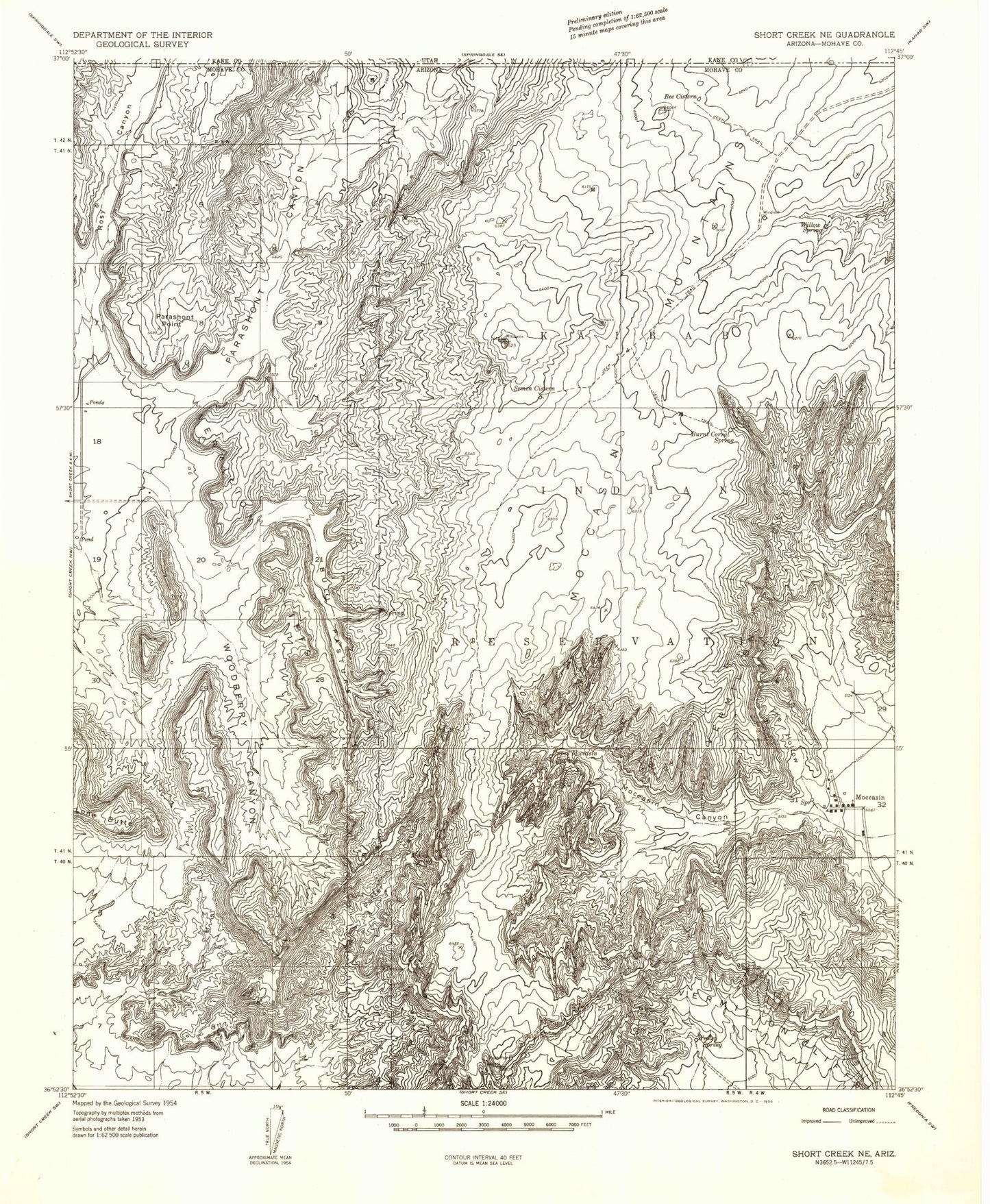 Classic USGS Moccasin Arizona 7.5'x7.5' Topo Map Image