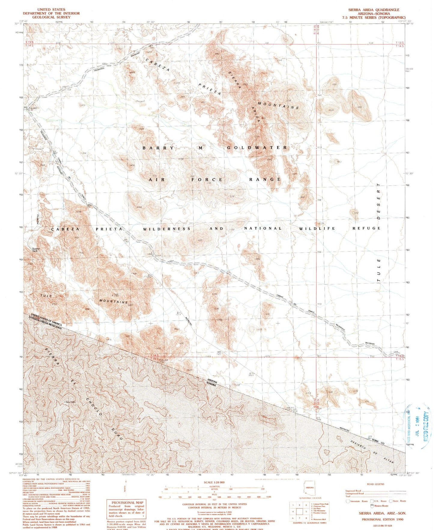 Classic USGS Sierra Arida Arizona 7.5'x7.5' Topo Map Image