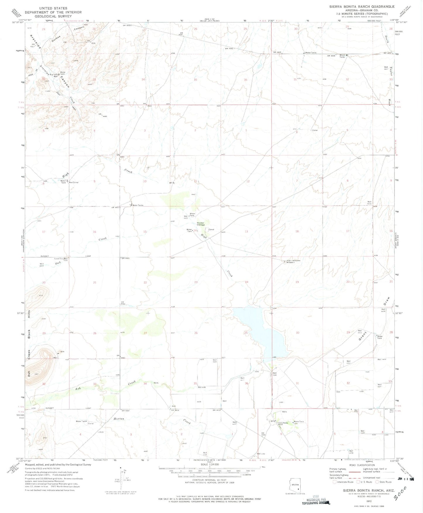 Classic USGS Sierra Bonita Ranch Arizona 7.5'x7.5' Topo Map Image