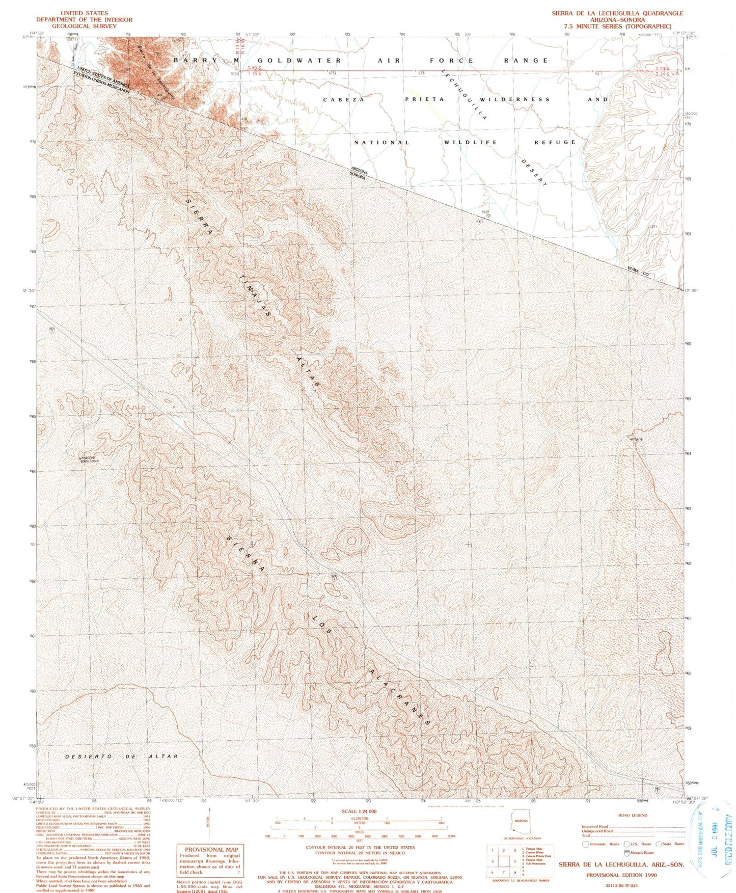 Classic USGS Sierra de la Lechuguilla Arizona 7.5'x7.5' Topo Map Image