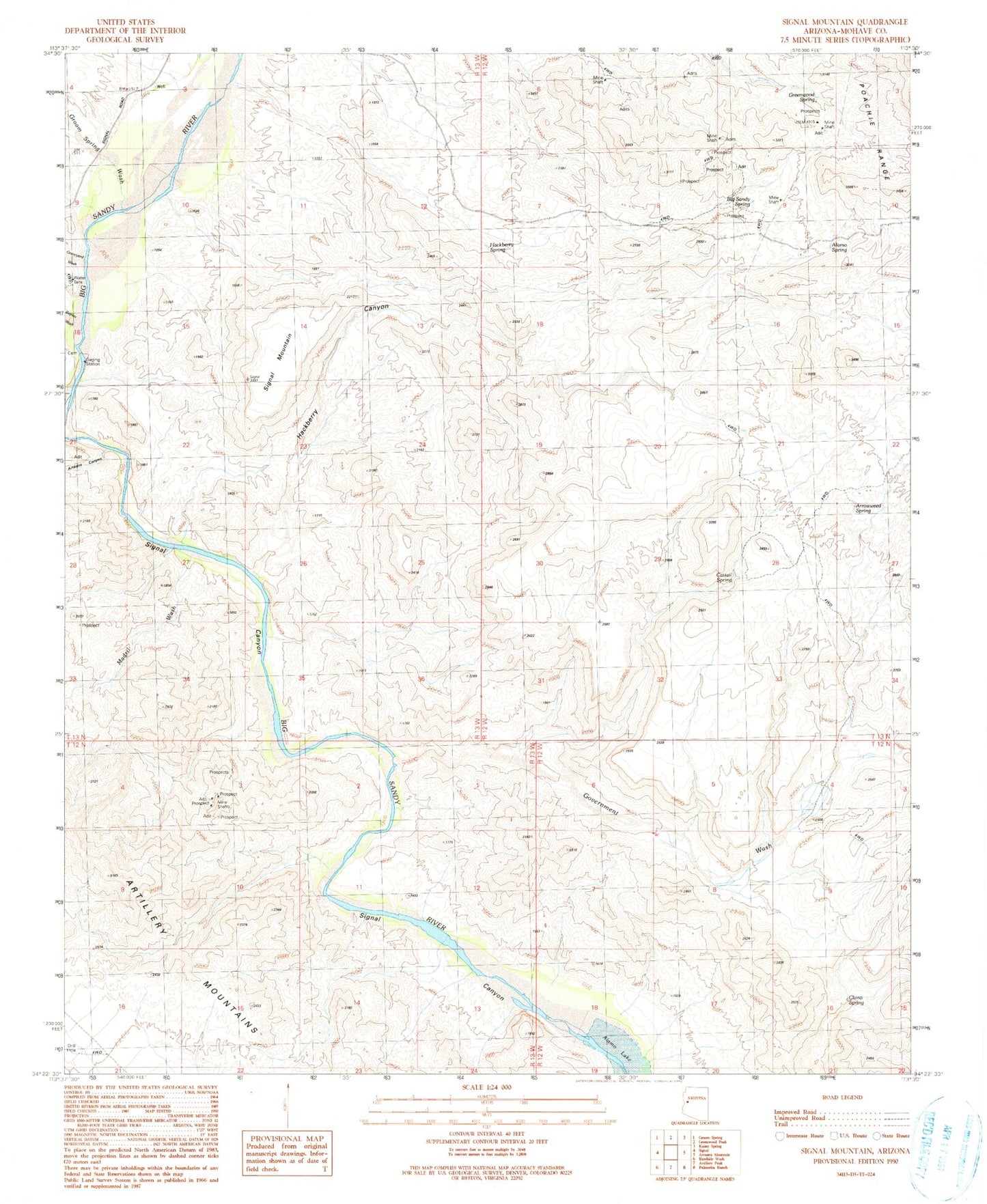 Classic USGS Signal Mountain Arizona 7.5'x7.5' Topo Map Image