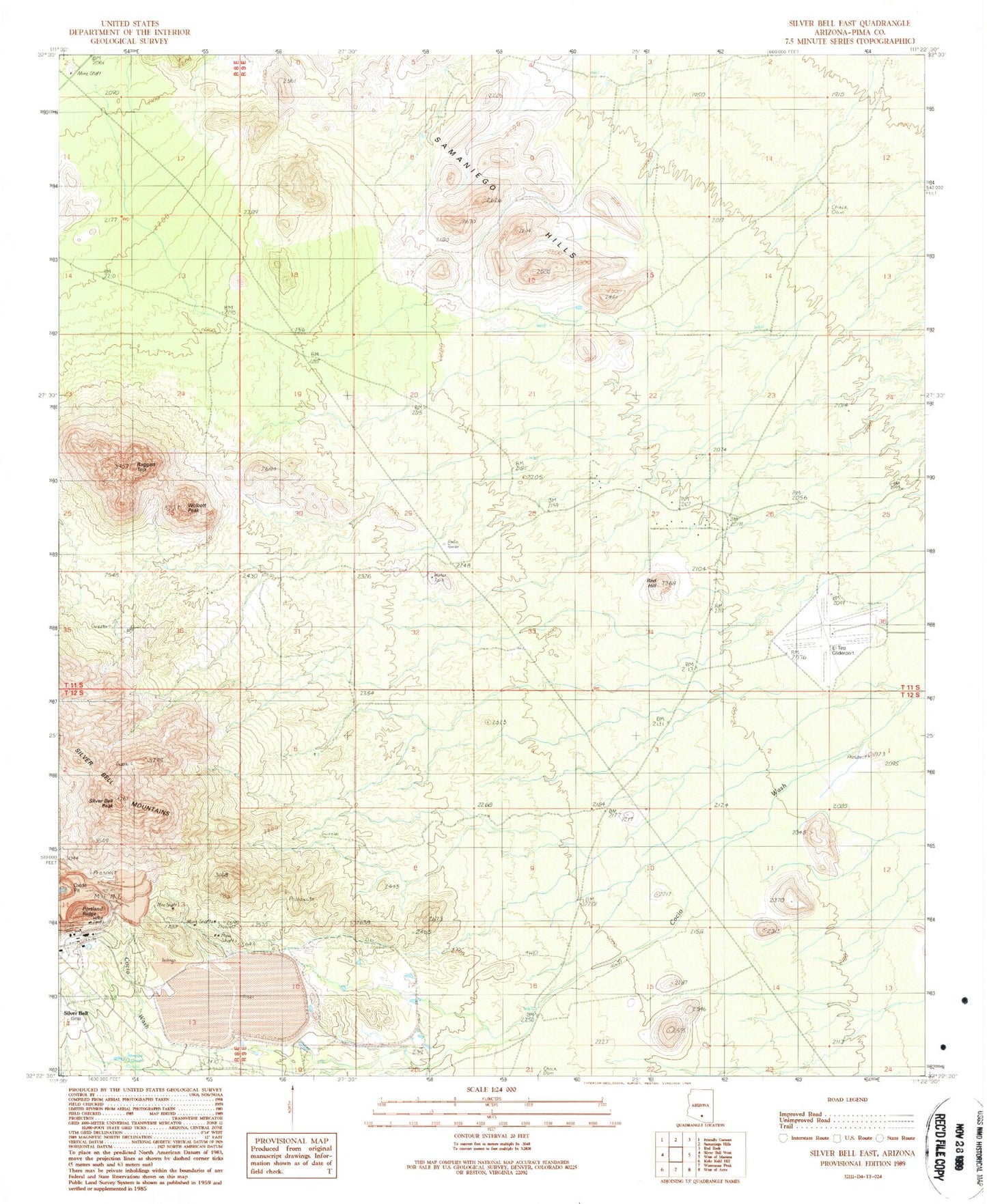 Classic USGS Silver Bell East Arizona 7.5'x7.5' Topo Map Image
