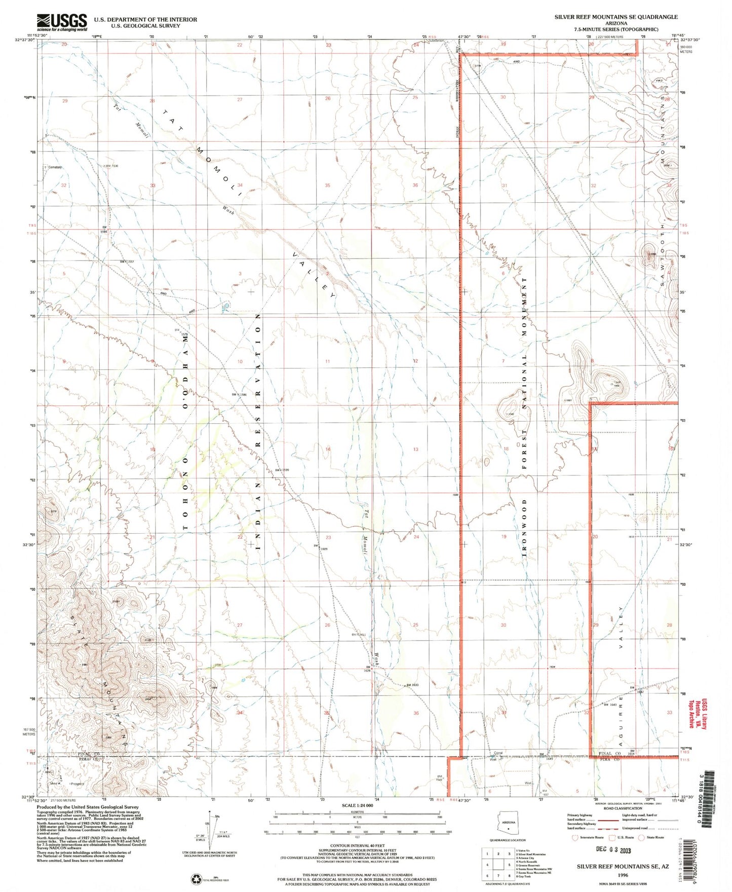 Classic USGS Silver Reef Mountains SE Arizona 7.5'x7.5' Topo Map Image