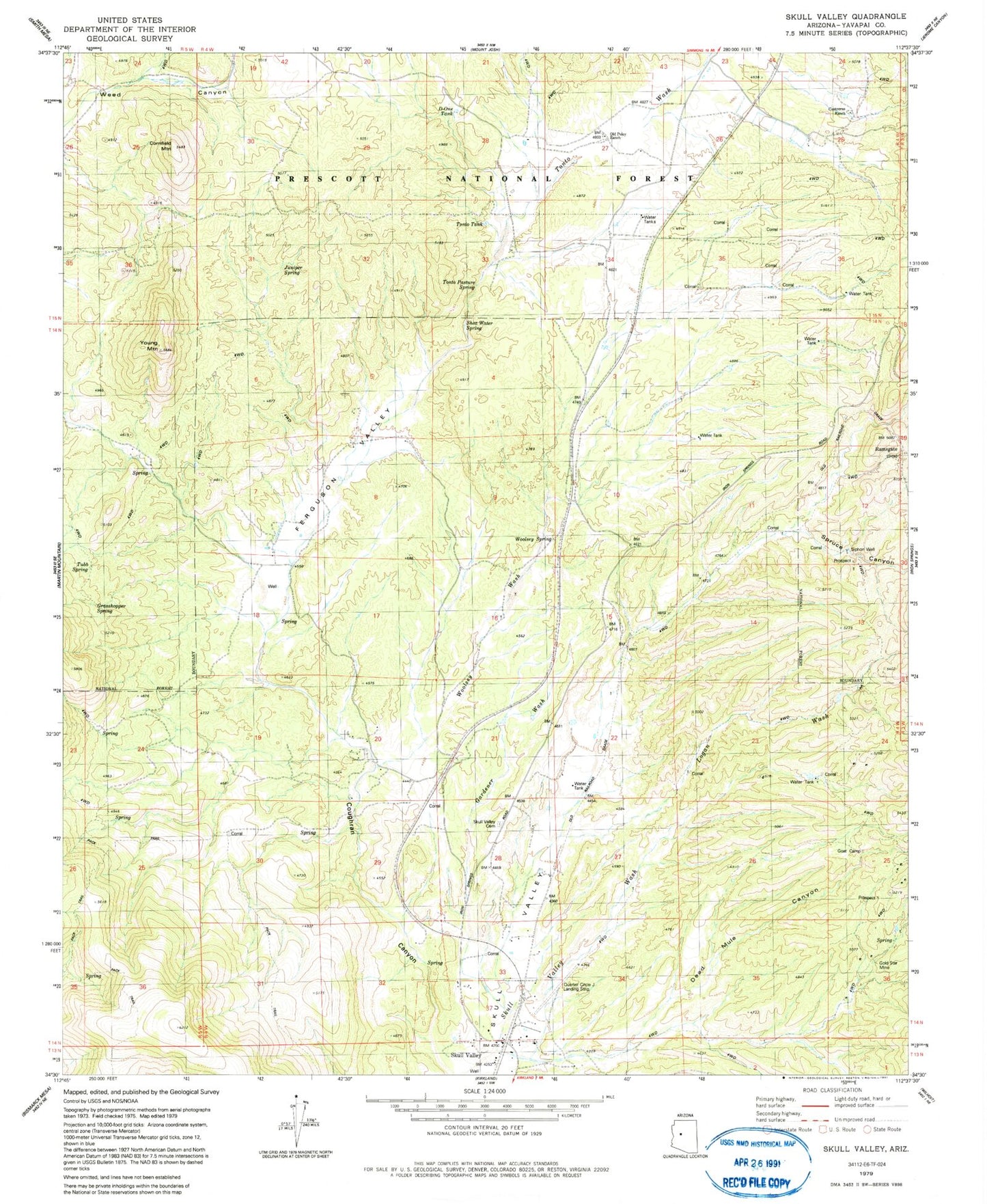 Classic USGS Skull Valley Arizona 7.5'x7.5' Topo Map Image