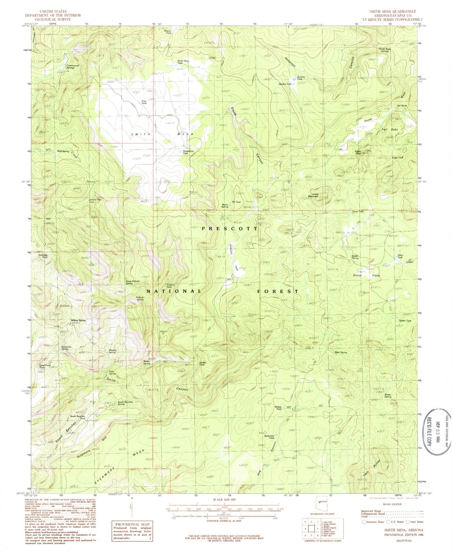 Classic USGS Smith Mesa Arizona 7.5'x7.5' Topo Map Image