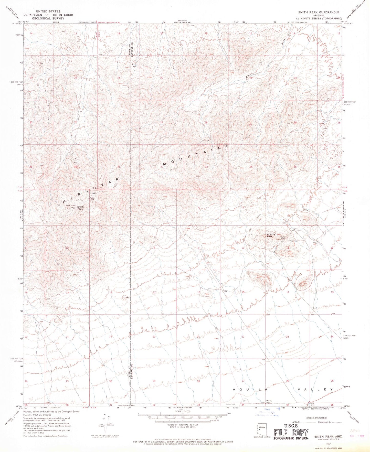 Classic USGS Smith Peak Arizona 7.5'x7.5' Topo Map Image