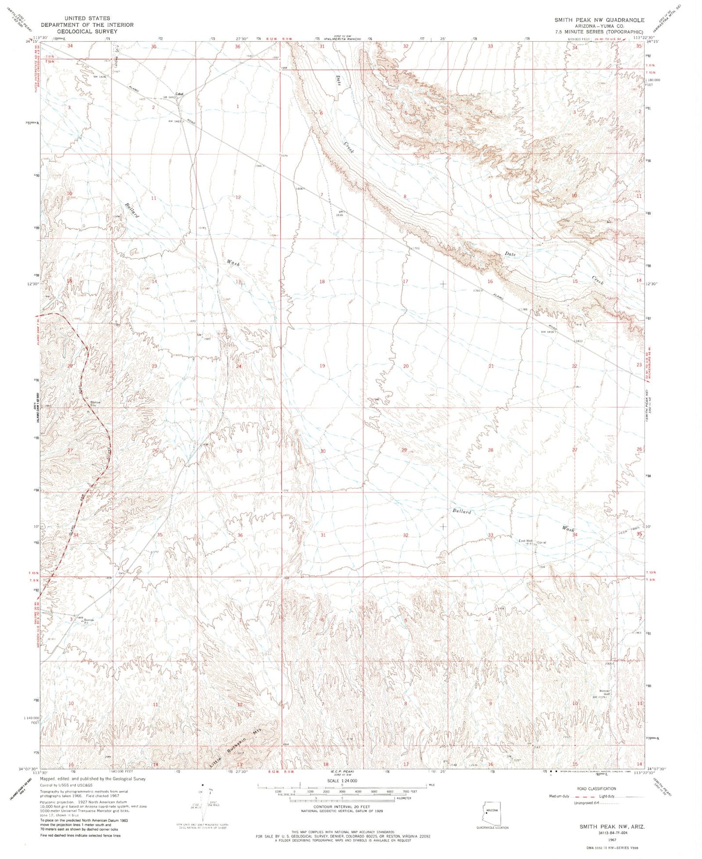 Classic USGS Smith Peak NW Arizona 7.5'x7.5' Topo Map Image