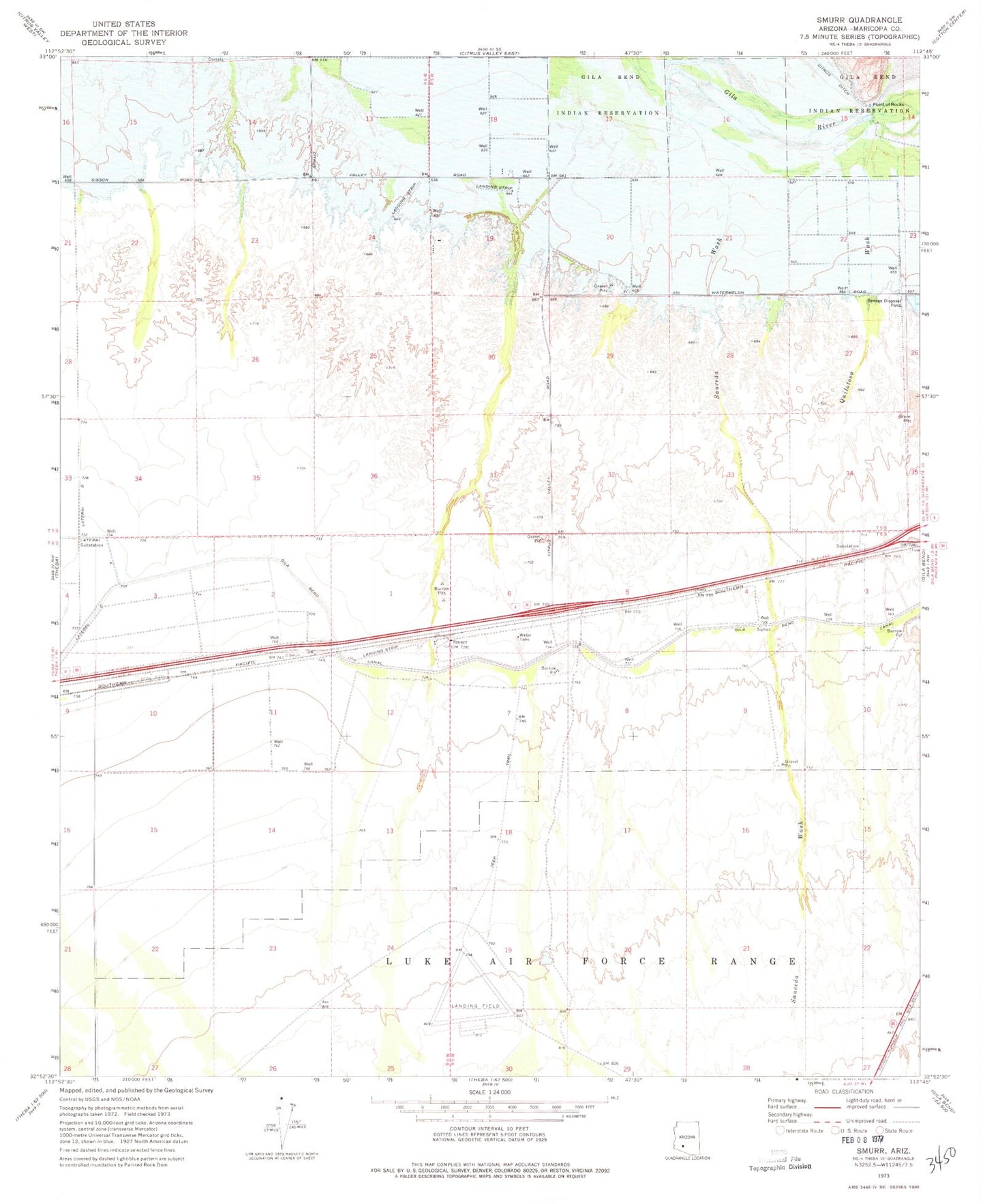 Classic USGS Smurr Arizona 7.5'x7.5' Topo Map Image