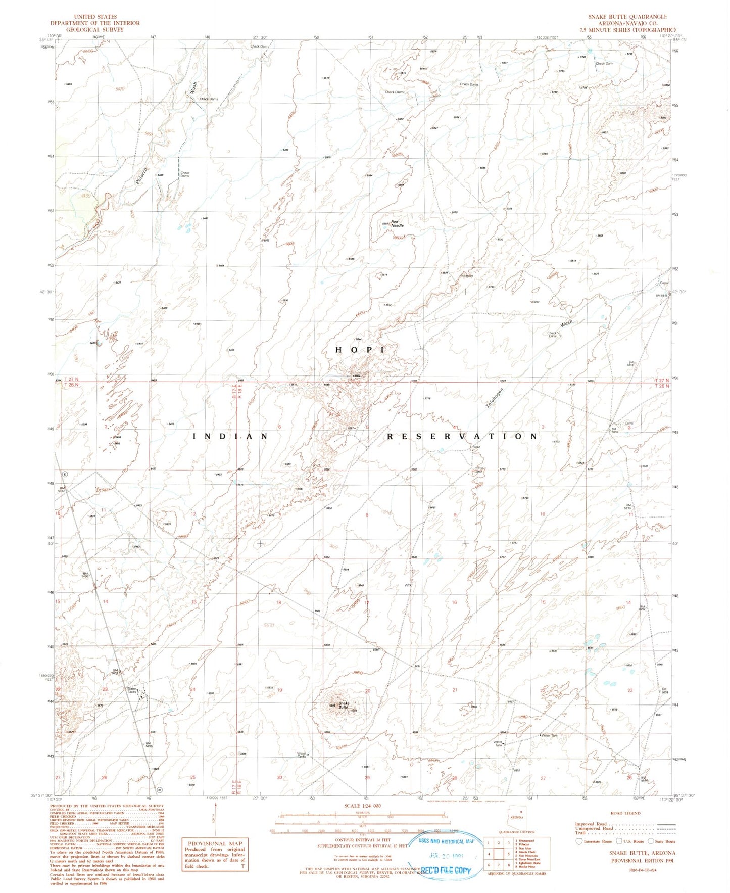 Classic USGS Snake Butte Arizona 7.5'x7.5' Topo Map Image