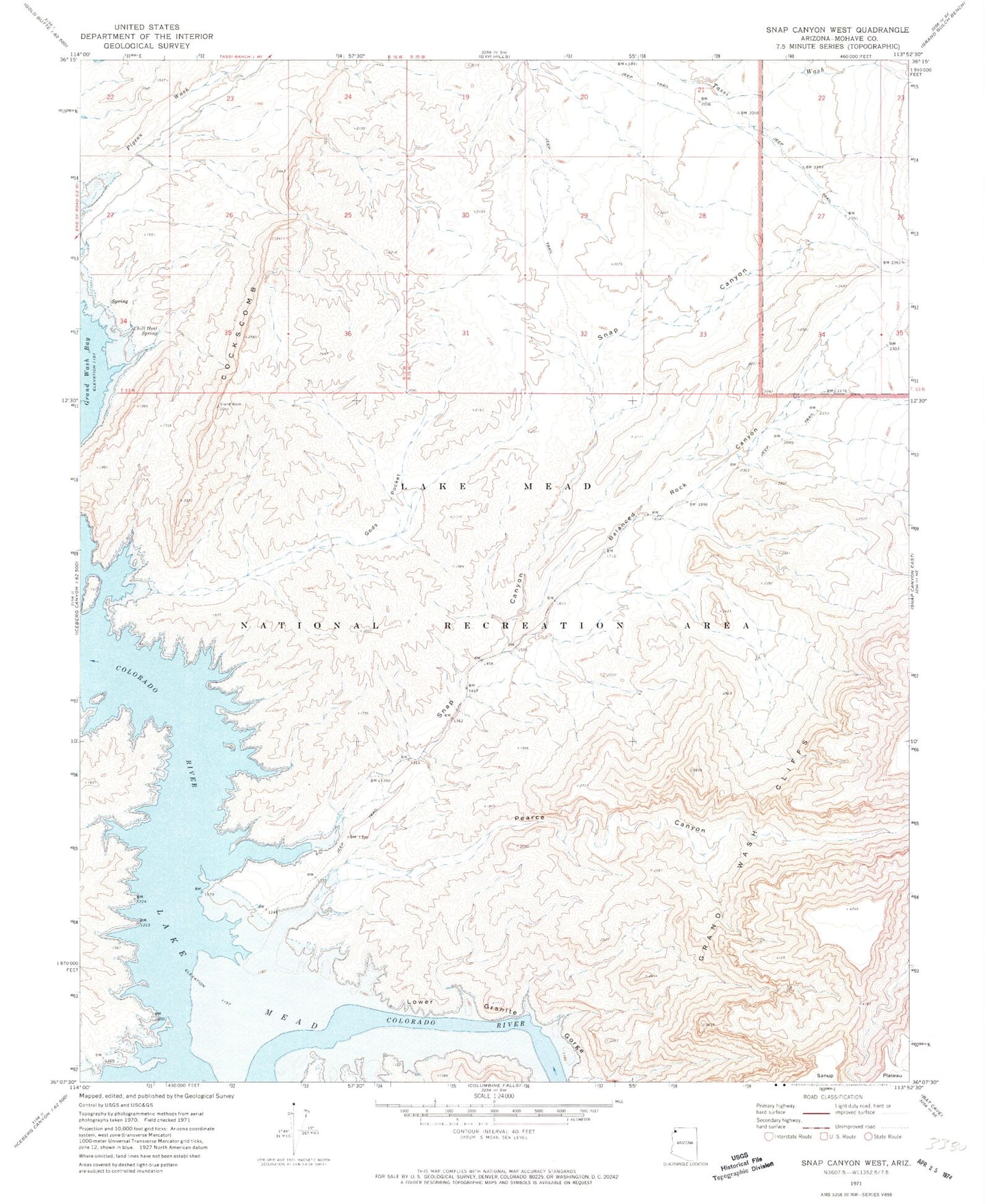 Classic USGS Snap Canyon West Arizona 7.5'x7.5' Topo Map Image