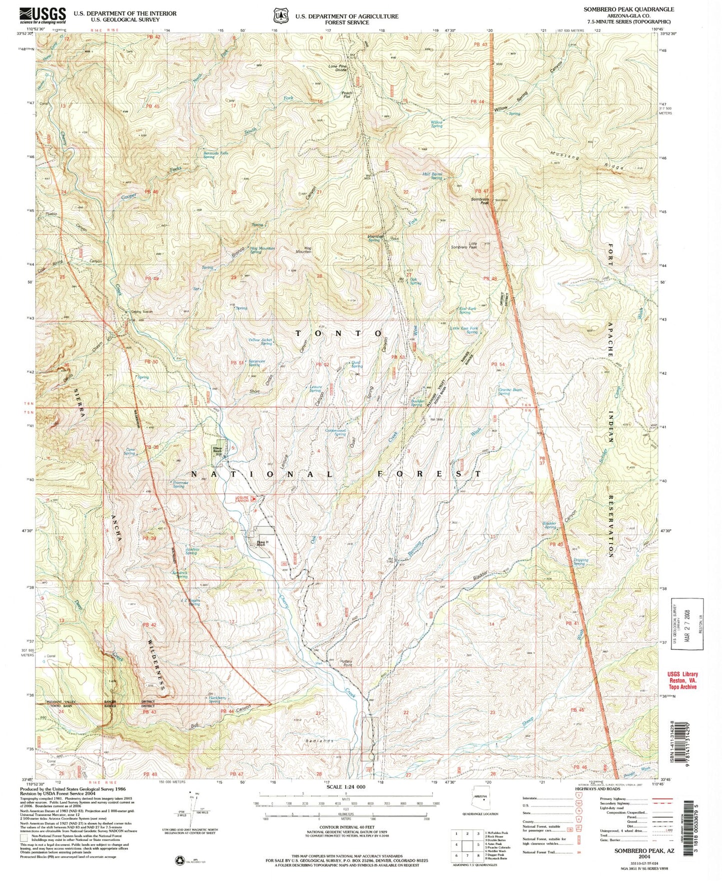 Classic USGS Sombrero Peak Arizona 7.5'x7.5' Topo Map Image