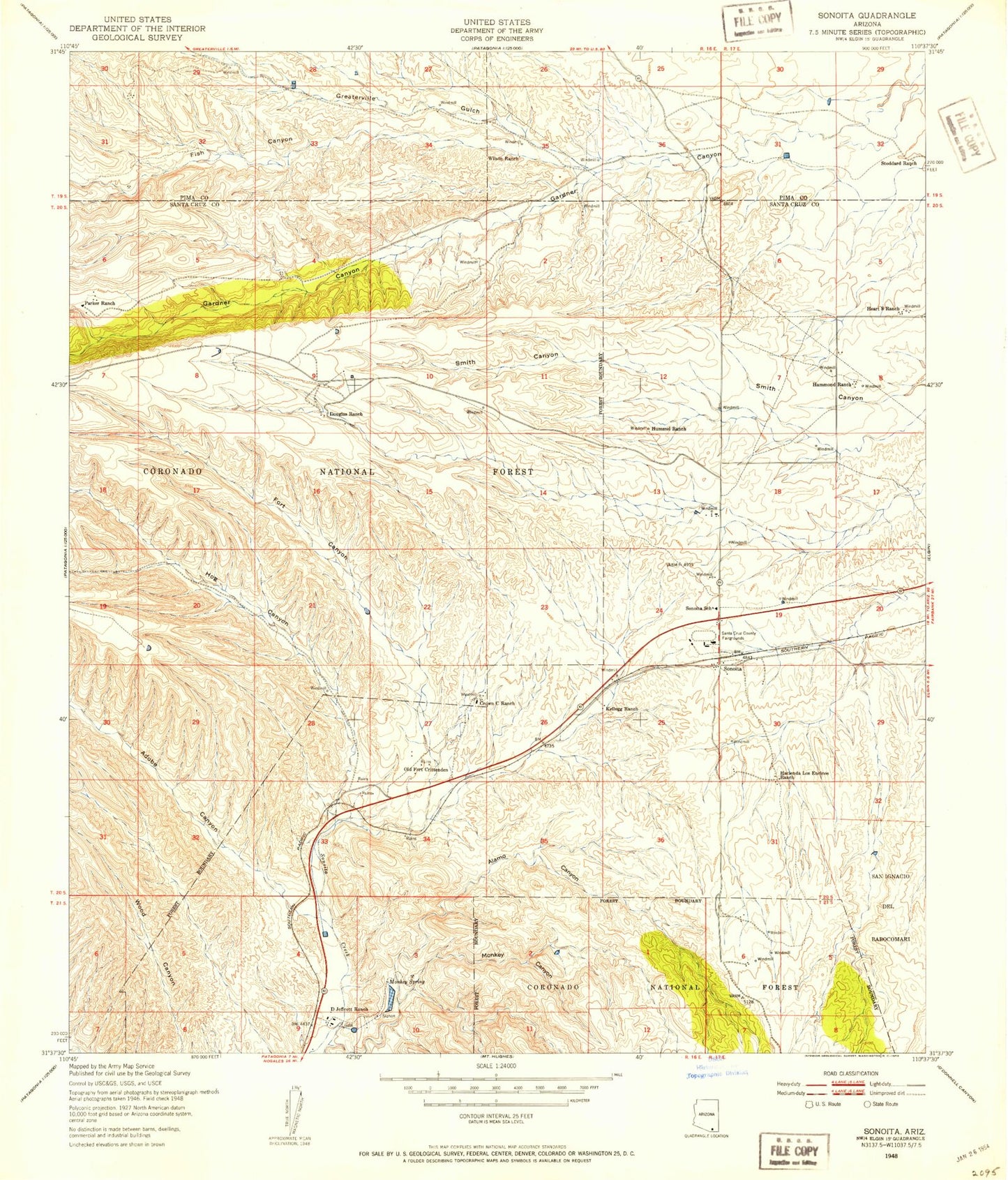 Classic USGS Sonoita Arizona 7.5'x7.5' Topo Map Image