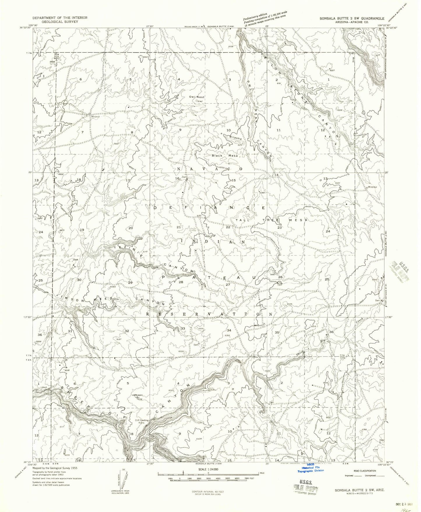 Classic USGS Tall Tree Mesa Arizona 7.5'x7.5' Topo Map Image