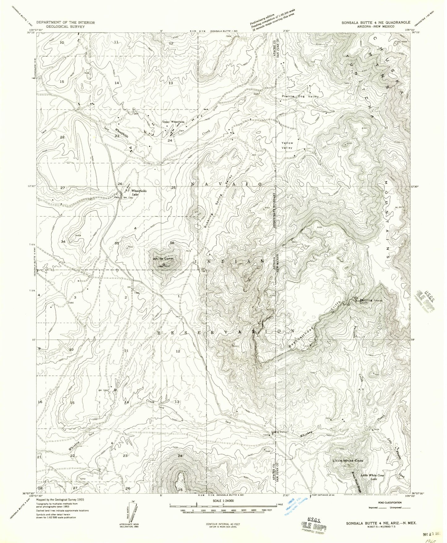 Classic USGS Upper Wheatfields Arizona 7.5'x7.5' Topo Map Image