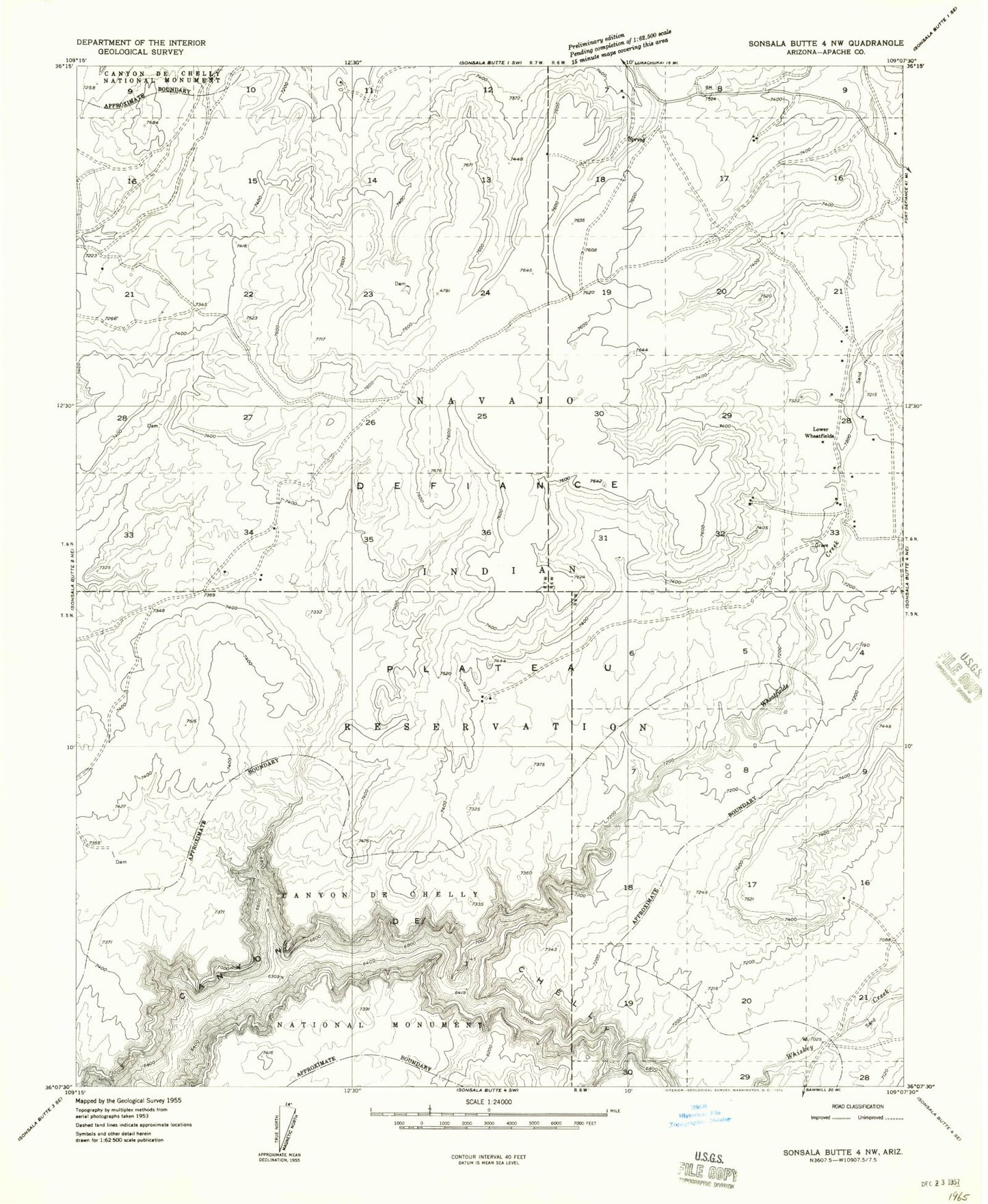 Classic USGS Lower Wheatfields Arizona 7.5'x7.5' Topo Map Image