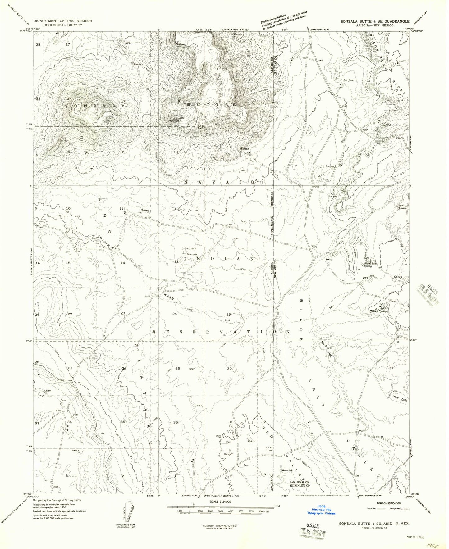 Classic USGS Sonsela Buttes Arizona 7.5'x7.5' Topo Map Image