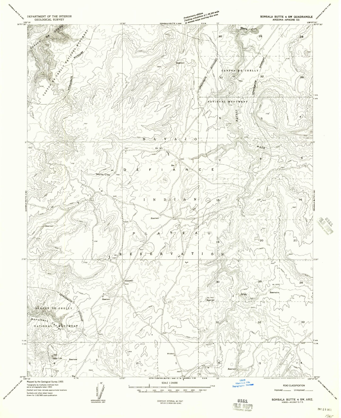 Classic USGS White Clay Arizona 7.5'x7.5' Topo Map Image