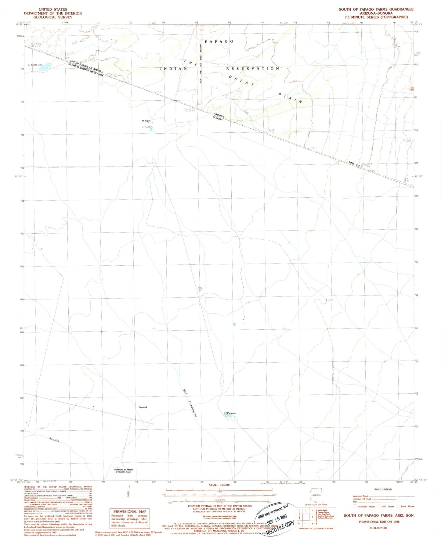 Classic USGS South of Papago Farms Arizona 7.5'x7.5' Topo Map Image