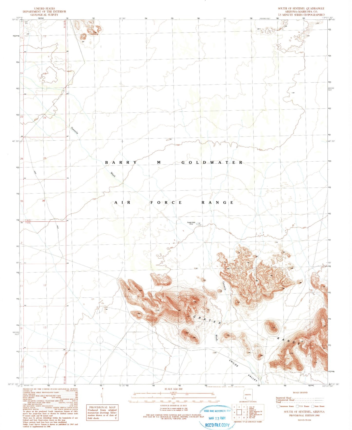 Classic USGS South of Sentinel Arizona 7.5'x7.5' Topo Map Image
