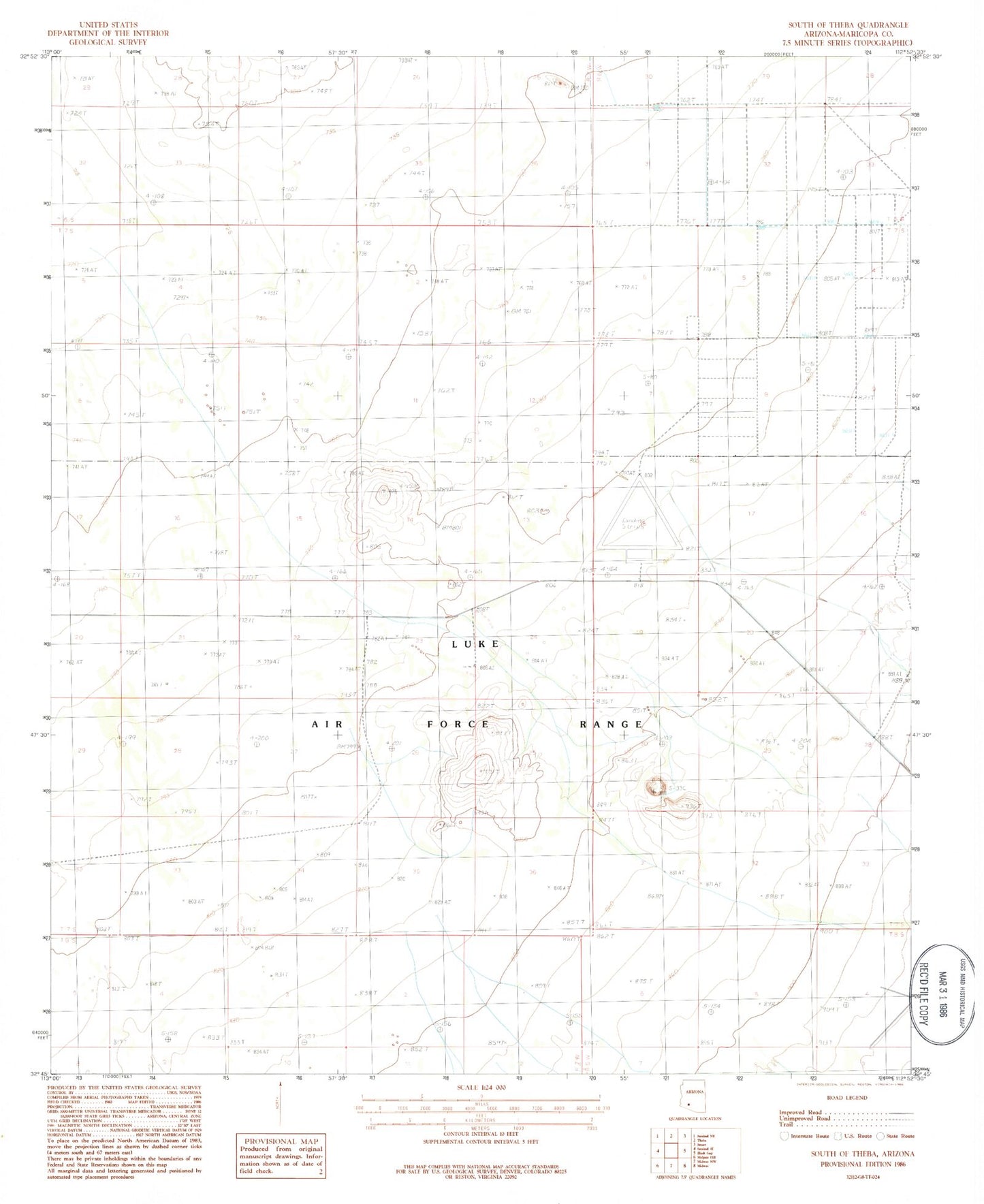 Classic USGS South of Theba Arizona 7.5'x7.5' Topo Map Image