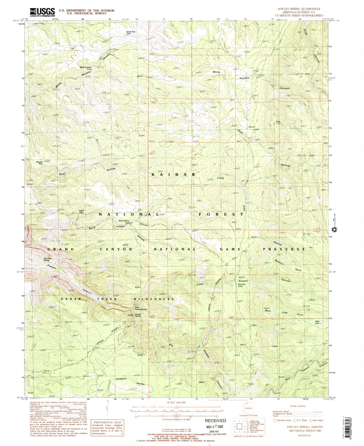 Classic USGS Sowats Spring Arizona 7.5'x7.5' Topo Map Image
