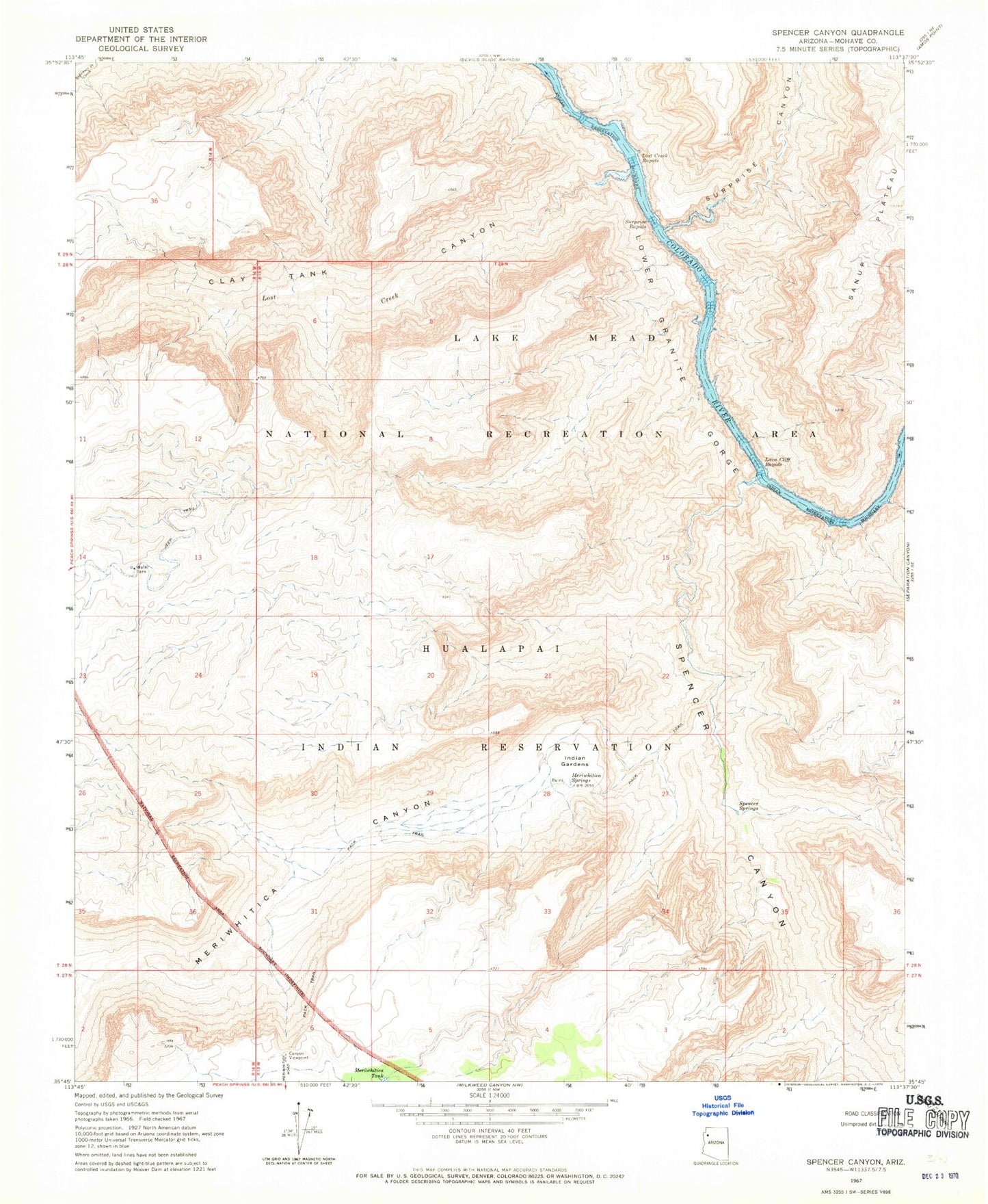 Classic USGS Spencer Canyon Arizona 7.5'x7.5' Topo Map Image