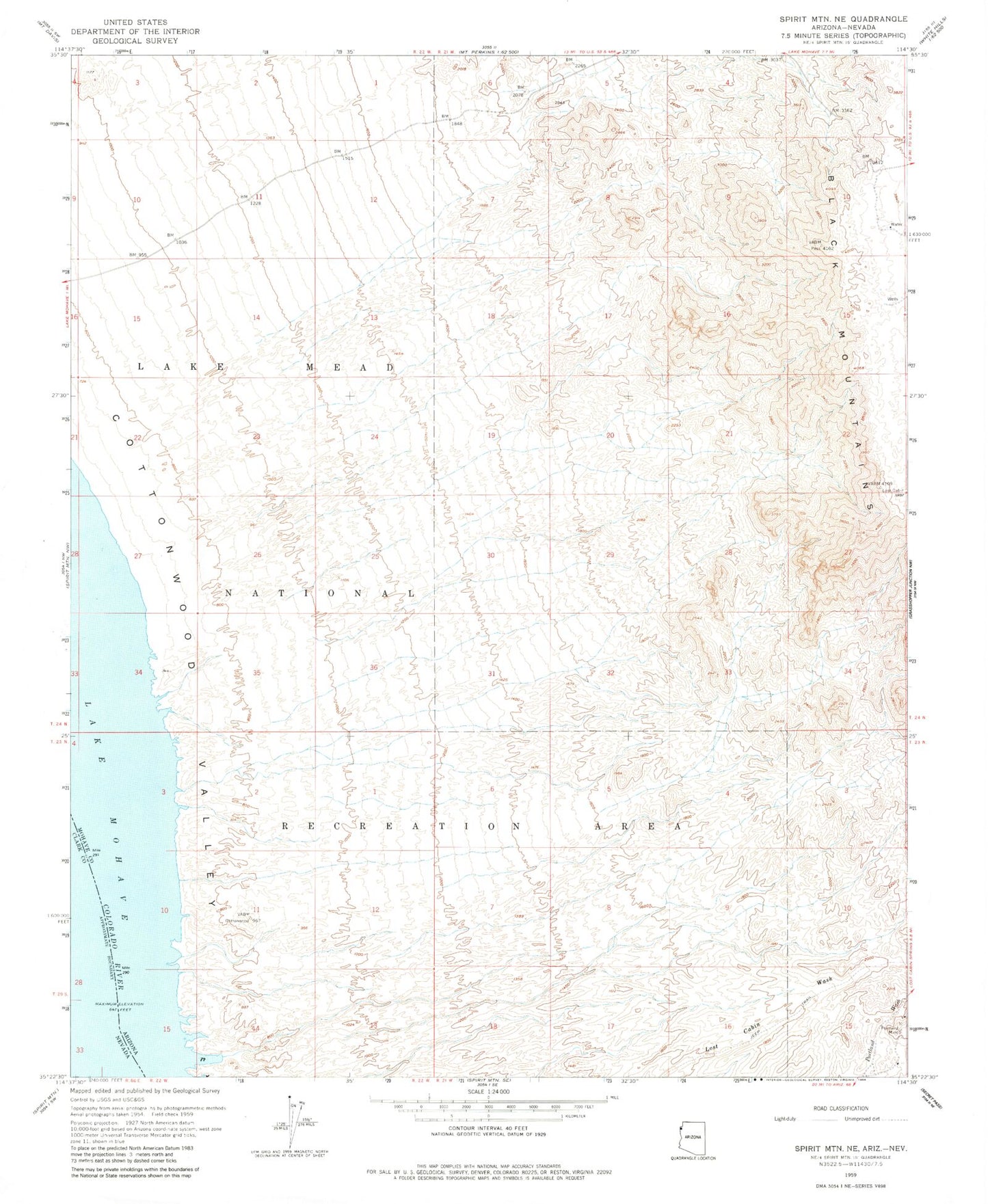 Classic USGS Spirit Mountain NE Arizona 7.5'x7.5' Topo Map Image